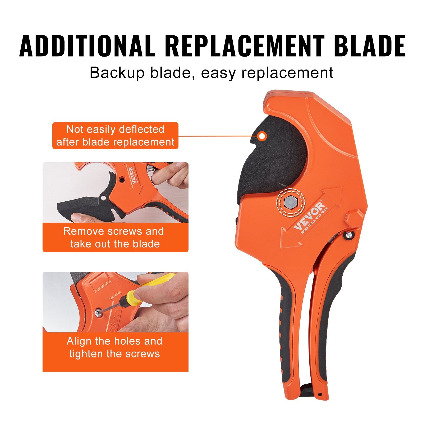 VEVOR PVC Pipe Cutter, 0-2-1/2" O.D. Ratcheting PVC Pipe Cutter, Heavy Duty Tube Cutting Tool with Spare SK5 Blade for PVC, CPVC, PP-R, PEX, PE, Rubber Hoses 6