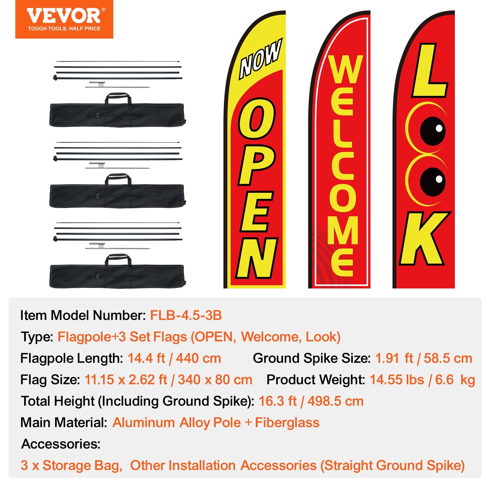 VEVOR Open Flags for Business Advertising Feather Flag Kit Open Look Welcome 7