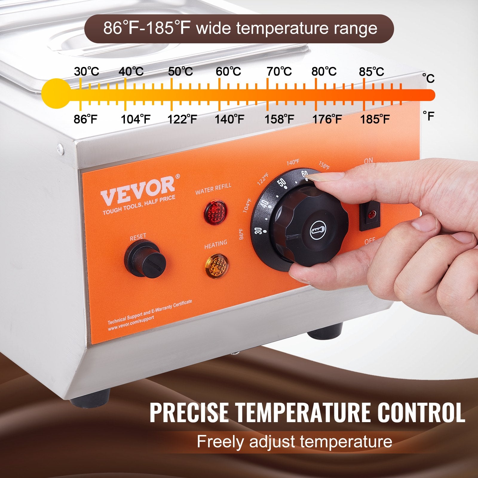 VEVOR Chocolate Tempering Machine, 2 Tanks Chocolate Melting Pot with TEMP Control, 800W Stainless Steel Electric Commercial Food Warmer For Chocolate/Milk/Cream Melting and Heating 3