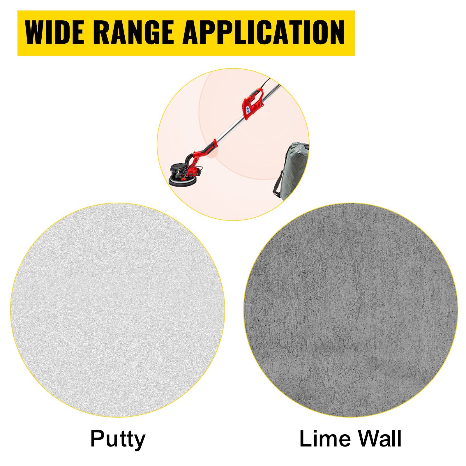 VEVOR Drywall Sander 750W Electric, Electric Sander Variable Speed 800-1750RPM, Drywall Sander Foldable Sheetrock Sander, with Telescope Handle ,Vacuum Bag Drywall Sanders 6 Sand Pads 7