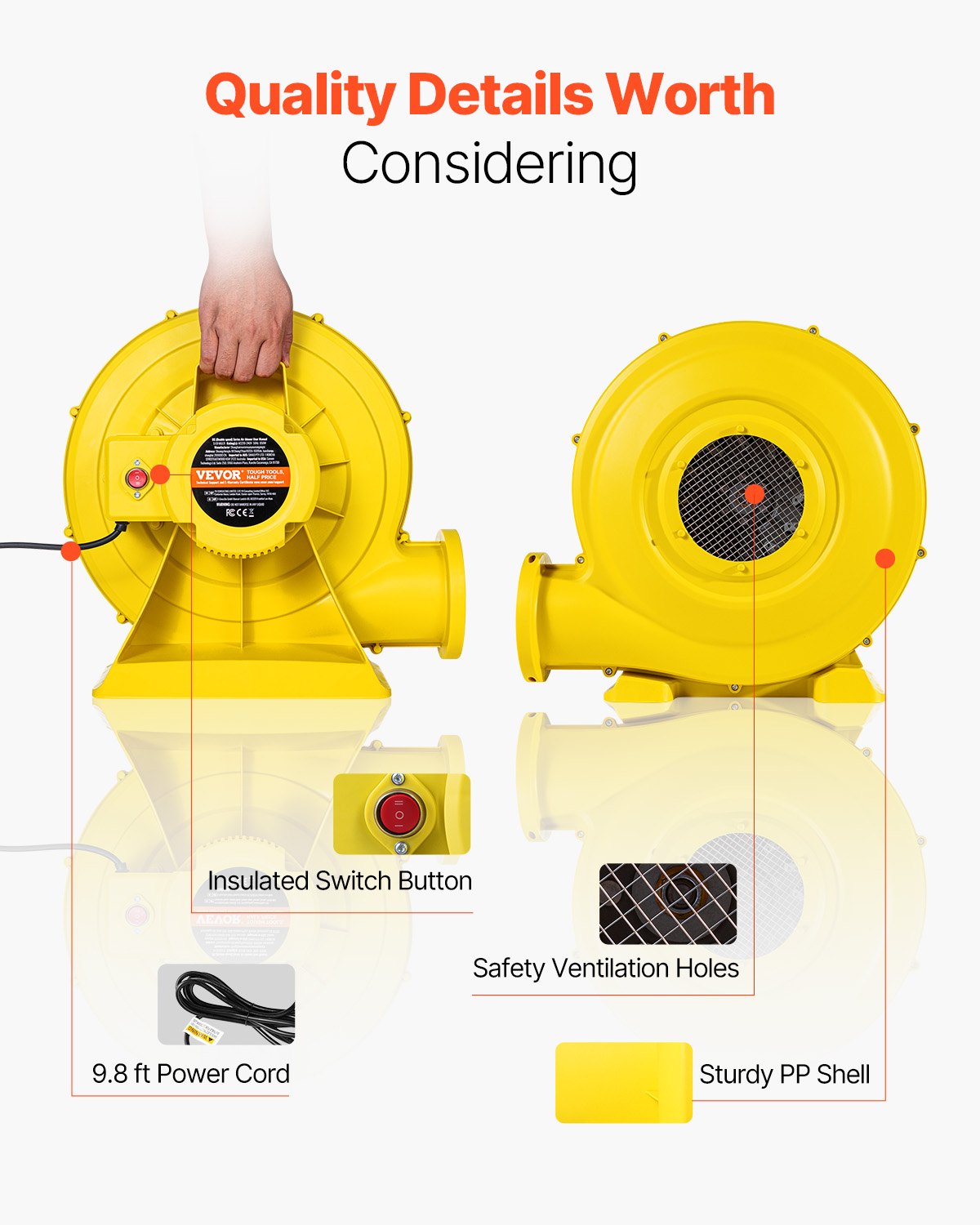 VEVOR Inflatable Bounce House Blower 1.2&1.3HP 950W for Commercial Bounce House 6