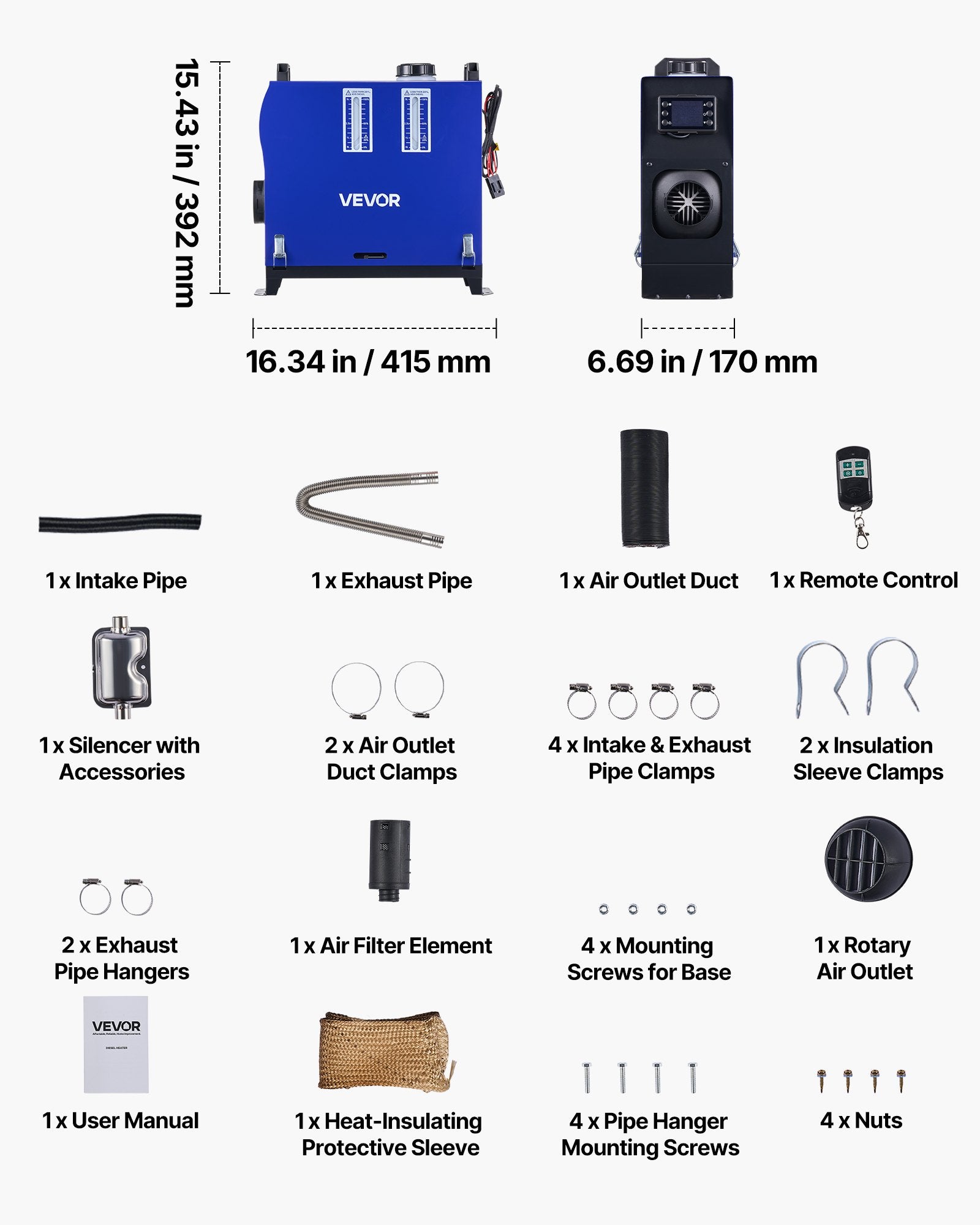 VEVOR Diesel Heater, 8KW, DC 12V/24V, All in One Portable Diesel Air Heater with Remote Control and LCD Screen, Fast Heating Low Noise, 5 L Fuel Tank for Vehicles, Vans, RVs, Campers, and Trucks 7