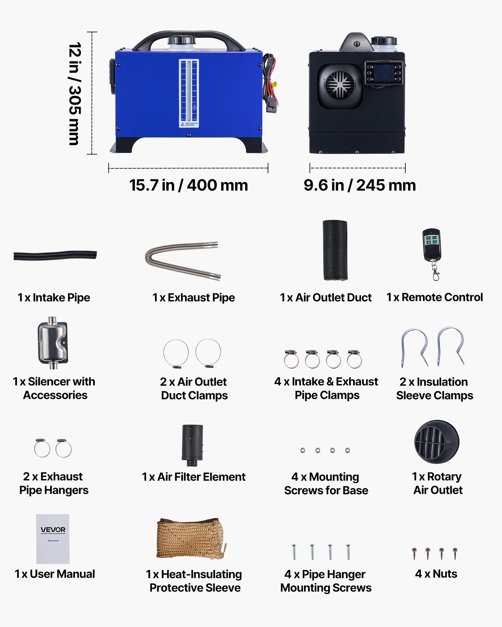 VEVOR Diesel Heater, 8KW, DC 12V/24V, All in One Portable Diesel Air Heater with Remote Control and LCD Display, Fast Heating Low Noise, 5 L Fuel Tank for Vehicles, RVs, Vans, Tractors and Trucks 7
