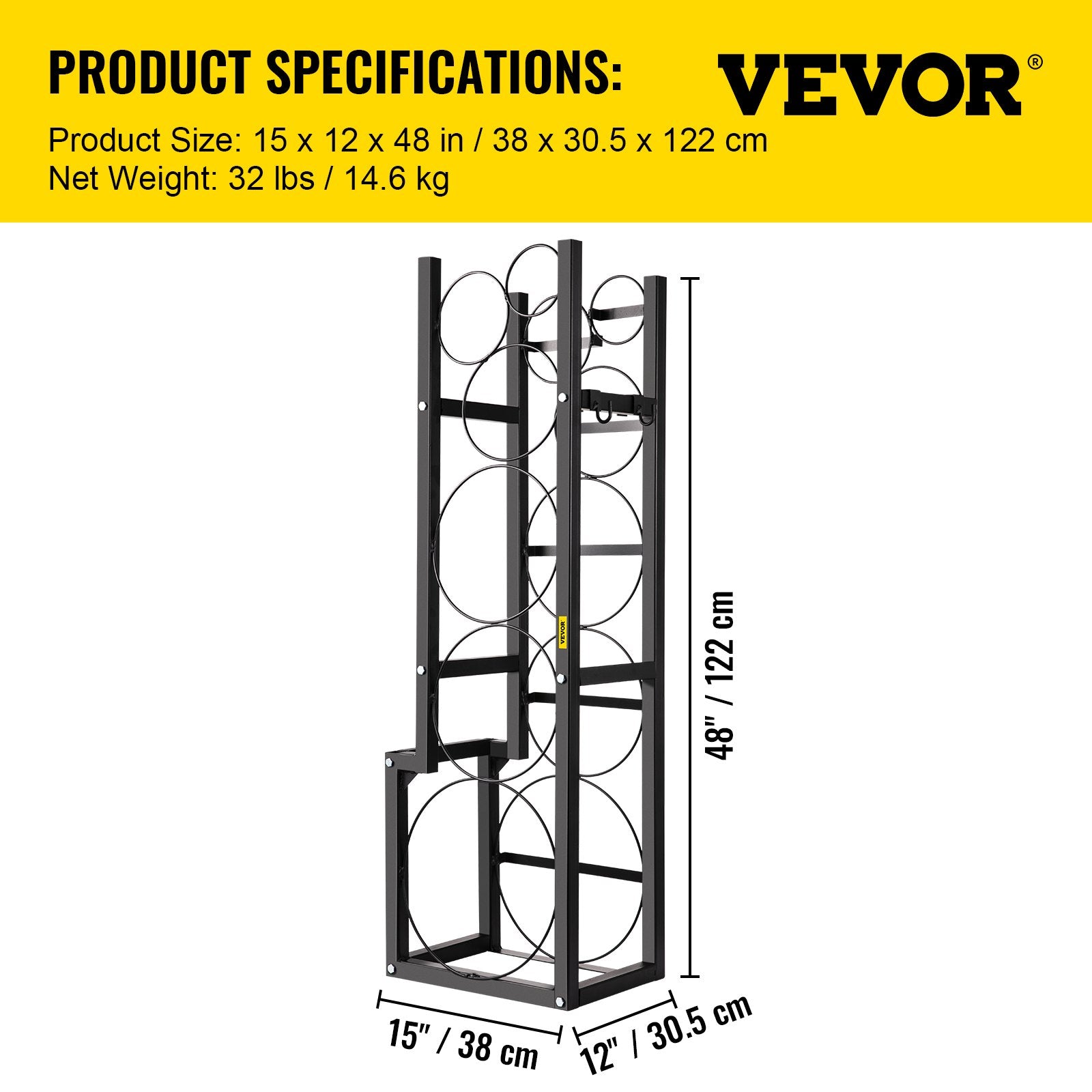 VEVOR Refrigerant Tank Rack Cylinder Tank Rack w/ 1*50lb 2*30lb &3 Small Bottles 7