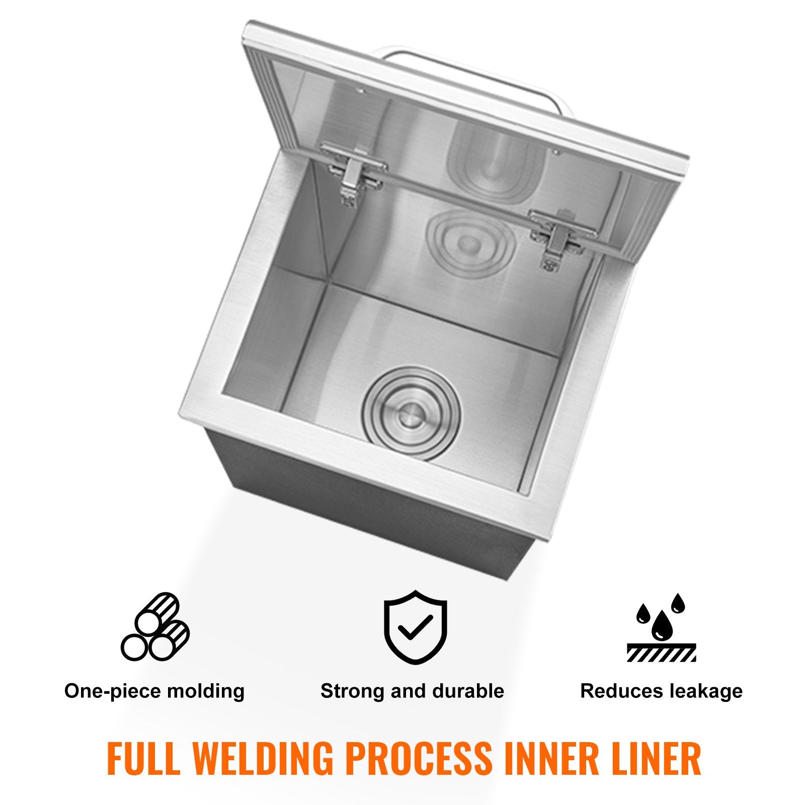 VEVOR Drop in Ice Chest, 14"L x 12"W x 18"H Stainless Steel Ice Cooler, Commercial Ice Bin with Hinged Cover, 40 qt Outdoor Kitchen Ice Bar, Drain-pipe and Drain Plug Included, for Cold Wine Beer 4