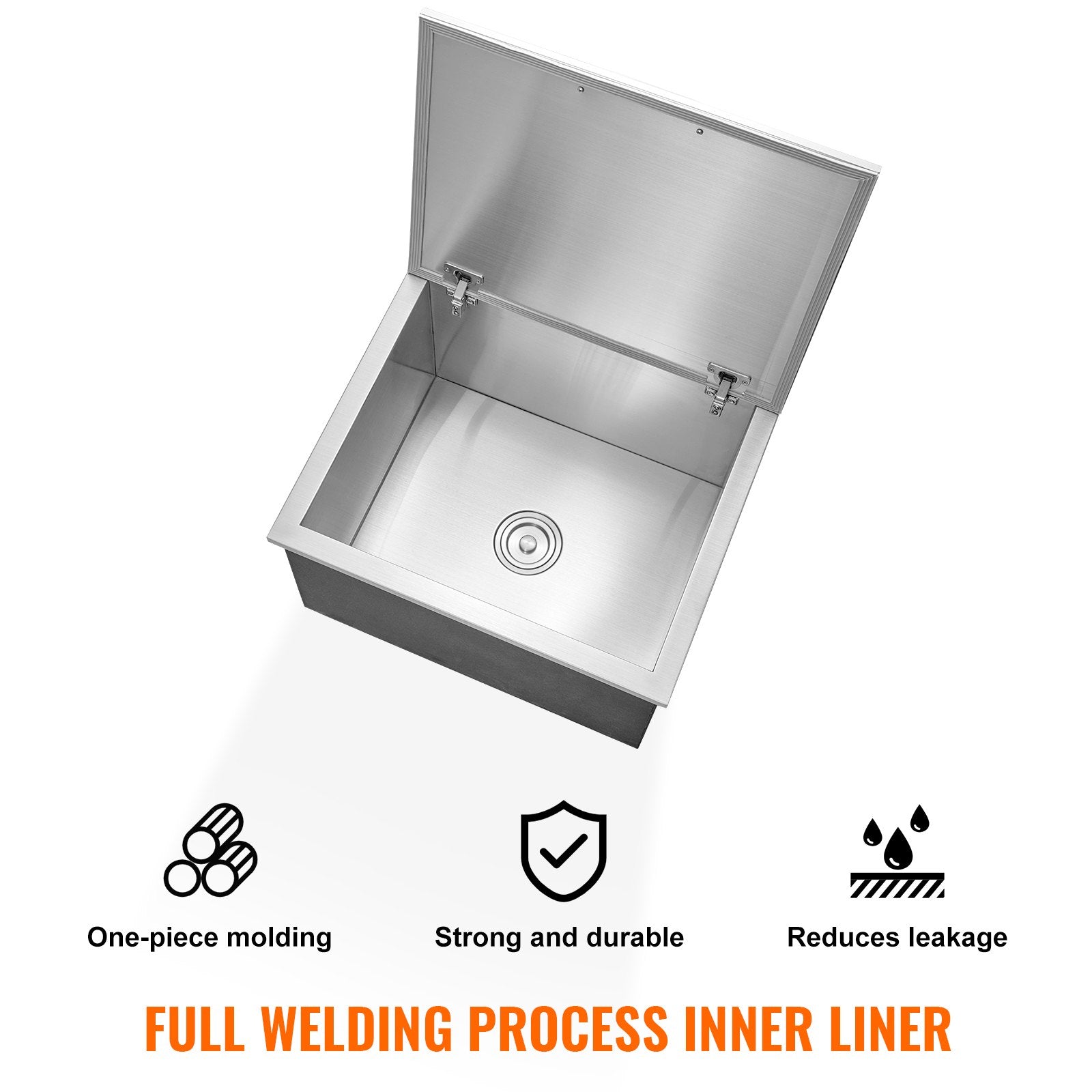 VEVOR Drop in Ice Chest, 28"L x 16"W x 17"H Stainless Steel Ice Cooler, Commercial Ice Bin with Hinged Cover, 40 qt Outdoor Kitchen Ice Bar, Drain-pipe and Drain Plug Included, for Cold Wine Beer 4