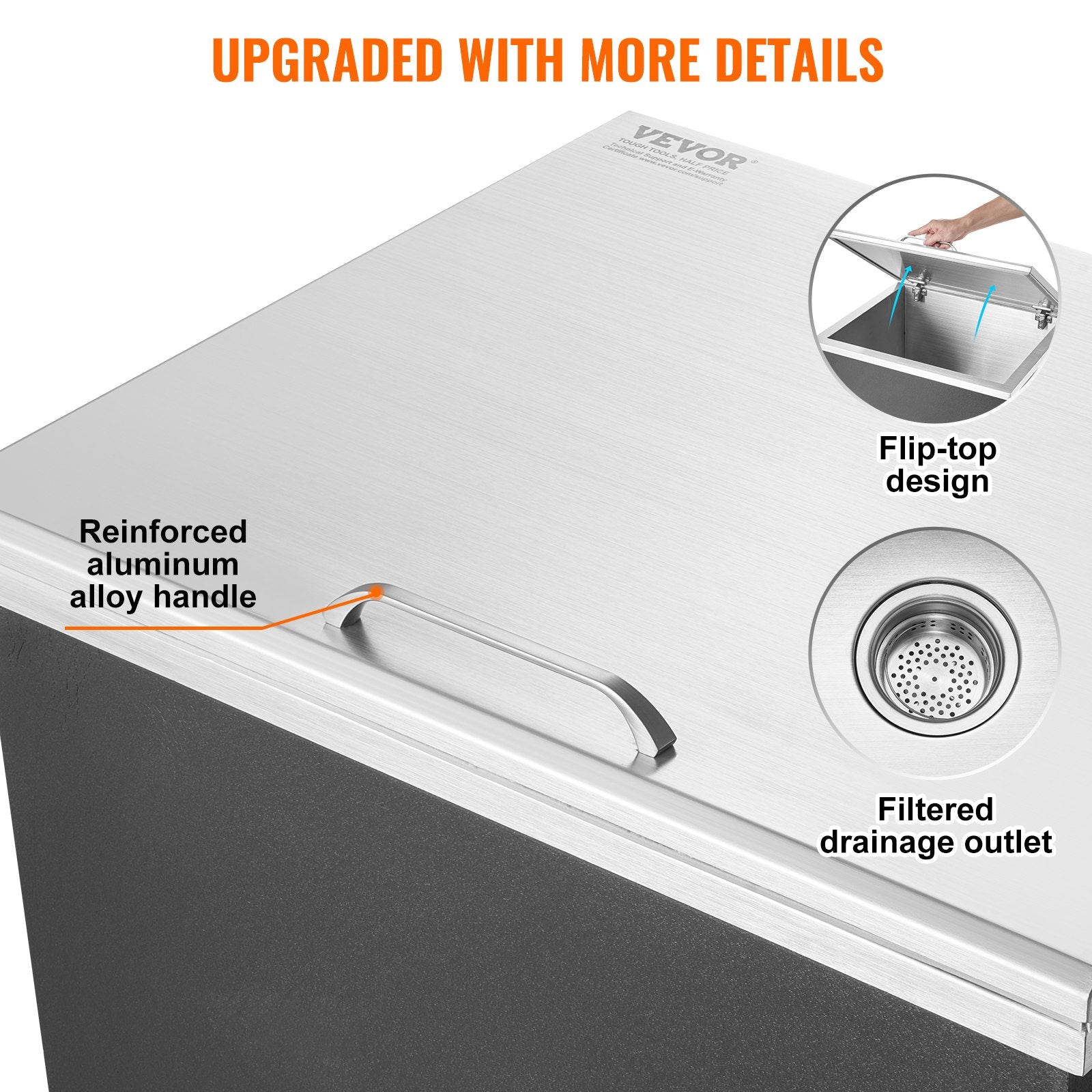 VEVOR Drop in Ice Chest, 28"L x 16"W x 17"H Stainless Steel Ice Cooler, Commercial Ice Bin with Hinged Cover, 40 qt Outdoor Kitchen Ice Bar, Drain-pipe and Drain Plug Included, for Cold Wine Beer 5