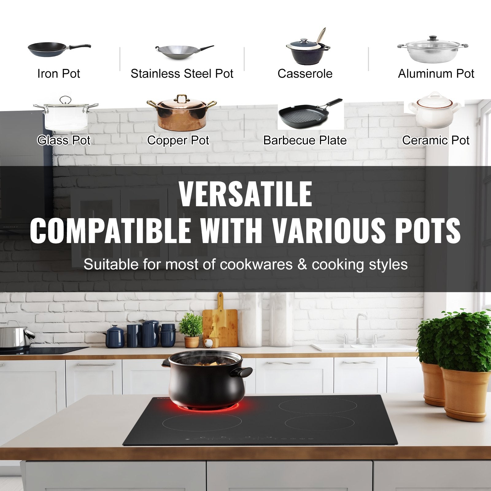 VEVOR Built-in Electric Cooktop Radiant Ceramic Cooktop 4 Burners 23.2x20.5 inch 4