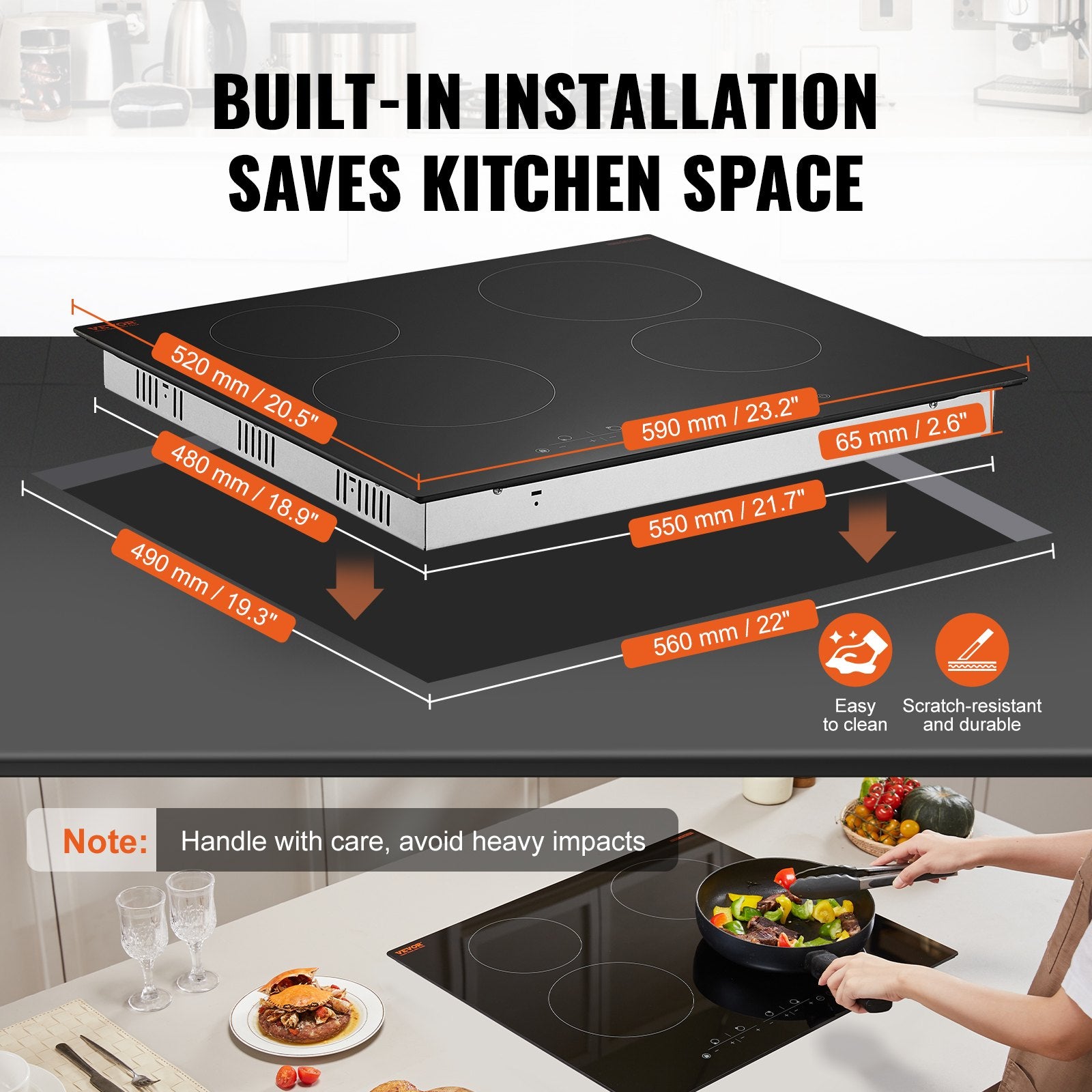 VEVOR Built-in Electric Cooktop Radiant Ceramic Cooktop 4 Burners 23.2x20.5 inch 6