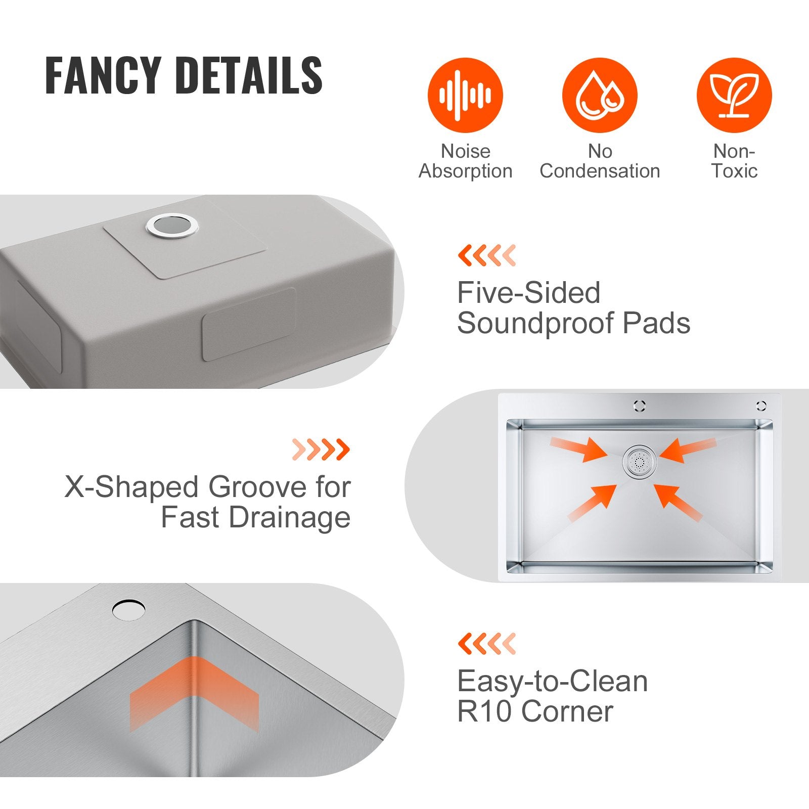 VEVOR Kitchen Sink, 304 Stainless Steel Drop-In Sinks, Top Mount Single Bowl Basin with Accessories(Pack of 3), Household Dishwasher Sinks for Workstation, RV, Prep Kitchen, and Bar Sink, 33 inch 5