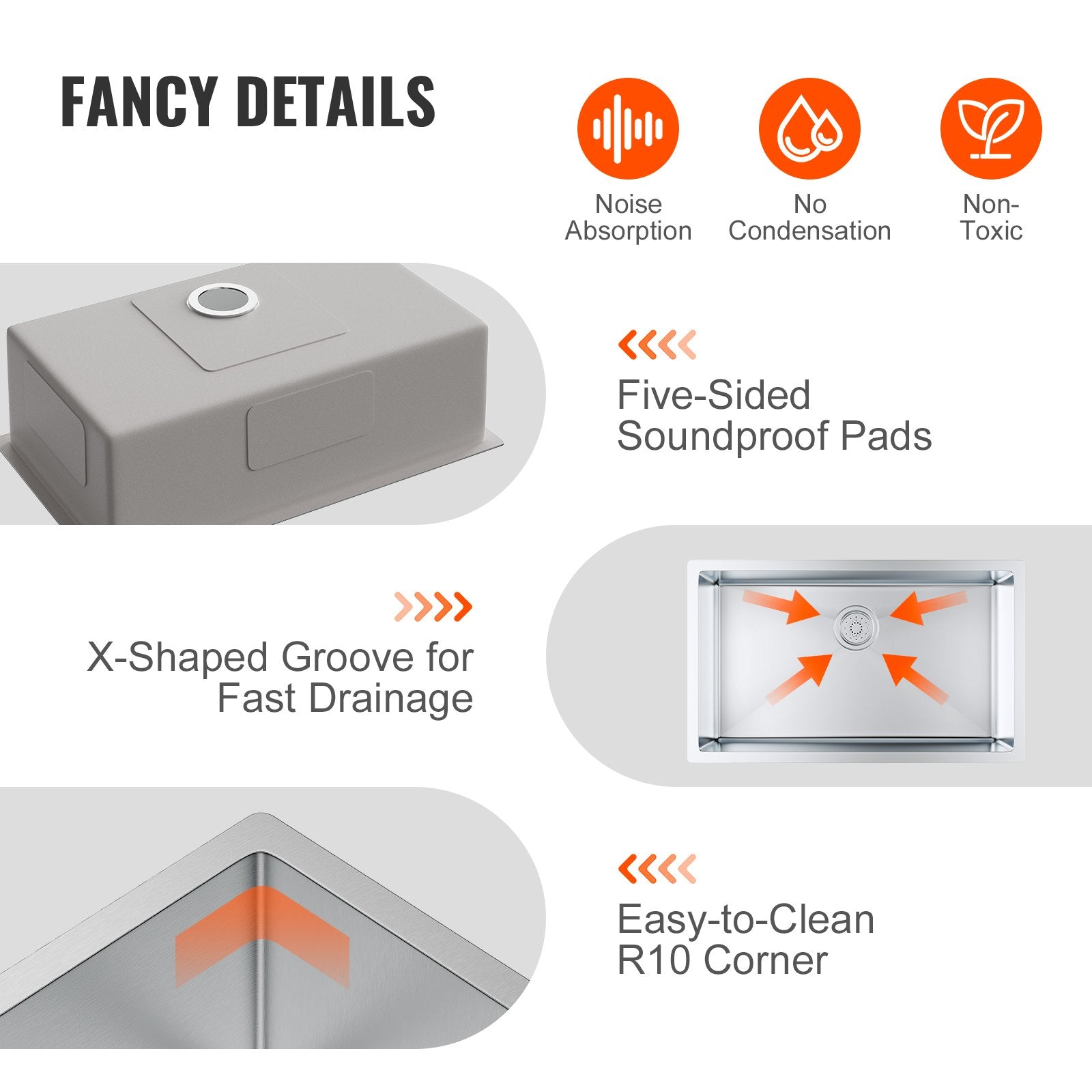 VEVOR Kitchen Sink, 304 Stainless Steel Drop-In Sinks, Undermount Single Bowl Basin with Accessories(Pack of 3), Household Dishwasher Sinks for Workstation, RV, Prep Kitchen, and Bar Sink, 30 inch 5