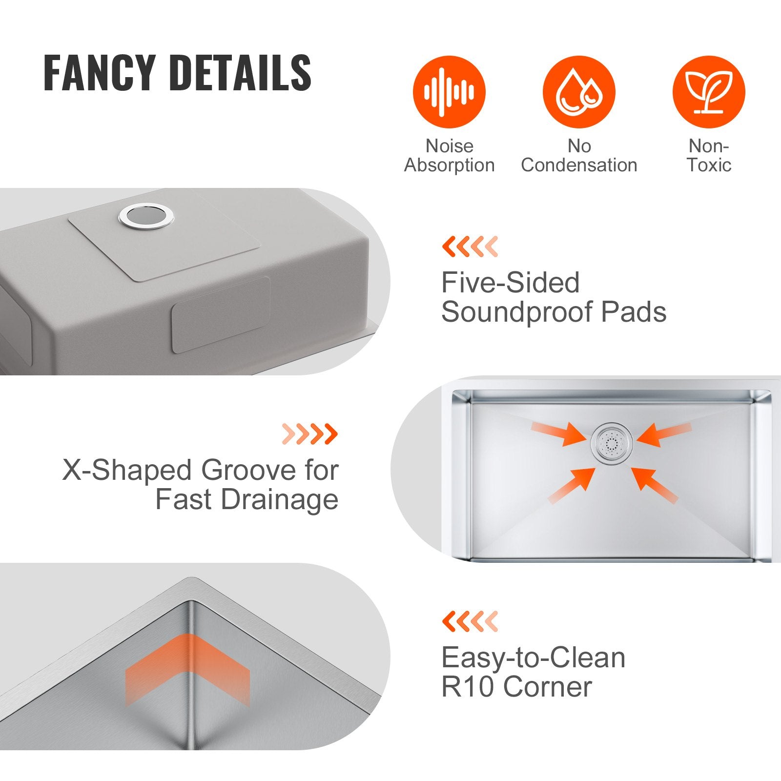 VEVOR Kitchen Sink, 304 Stainless Steel Drop-In Sinks, Undermount Single Bowl Basin with Accessories(Pack of 3), Household Dishwasher Sinks for Workstation, RV, Prep Kitchen, and Bar Sink, 32 inch 5