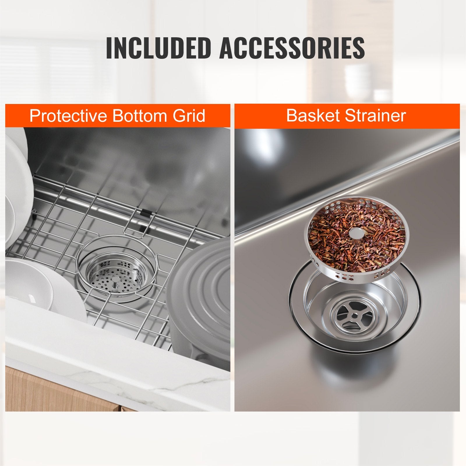 VEVOR Kitchen Sink, 304 Stainless Steel Drop-In Sinks, Undermount Single Bowl Basin with Accessories(Pack of 3), Household Dishwasher Sinks for Workstation, RV, Prep Kitchen, and Bar Sink, 32 inch 6