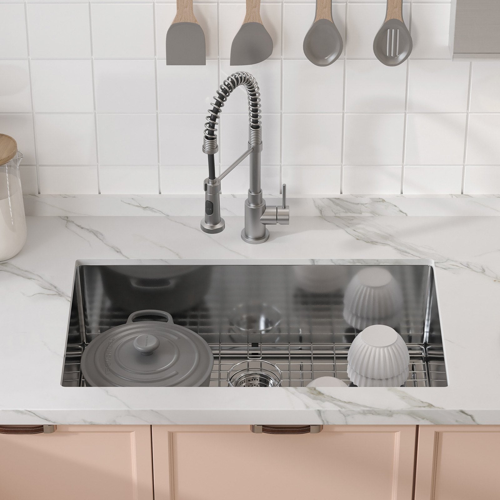 VEVOR Kitchen Sink, 304 Stainless Steel Drop-In Sinks, Undermount Single Bowl Basin with Accessories(Pack of 3), Household Dishwasher Sinks for Workstation, RV, Prep Kitchen, and Bar Sink, 32 inch 8