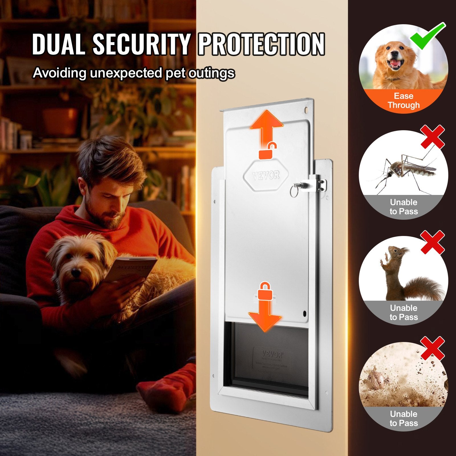 VEVOR Pet Door, 31.2 x 43.5 cm Metal Frame with Lock and 3-Flap System, Weatherproof Doggy Door, Easy to Install in Interior or Exterior Walls, Pet Door Suitable for Cat Doggie Kitties (White-Medium) 6