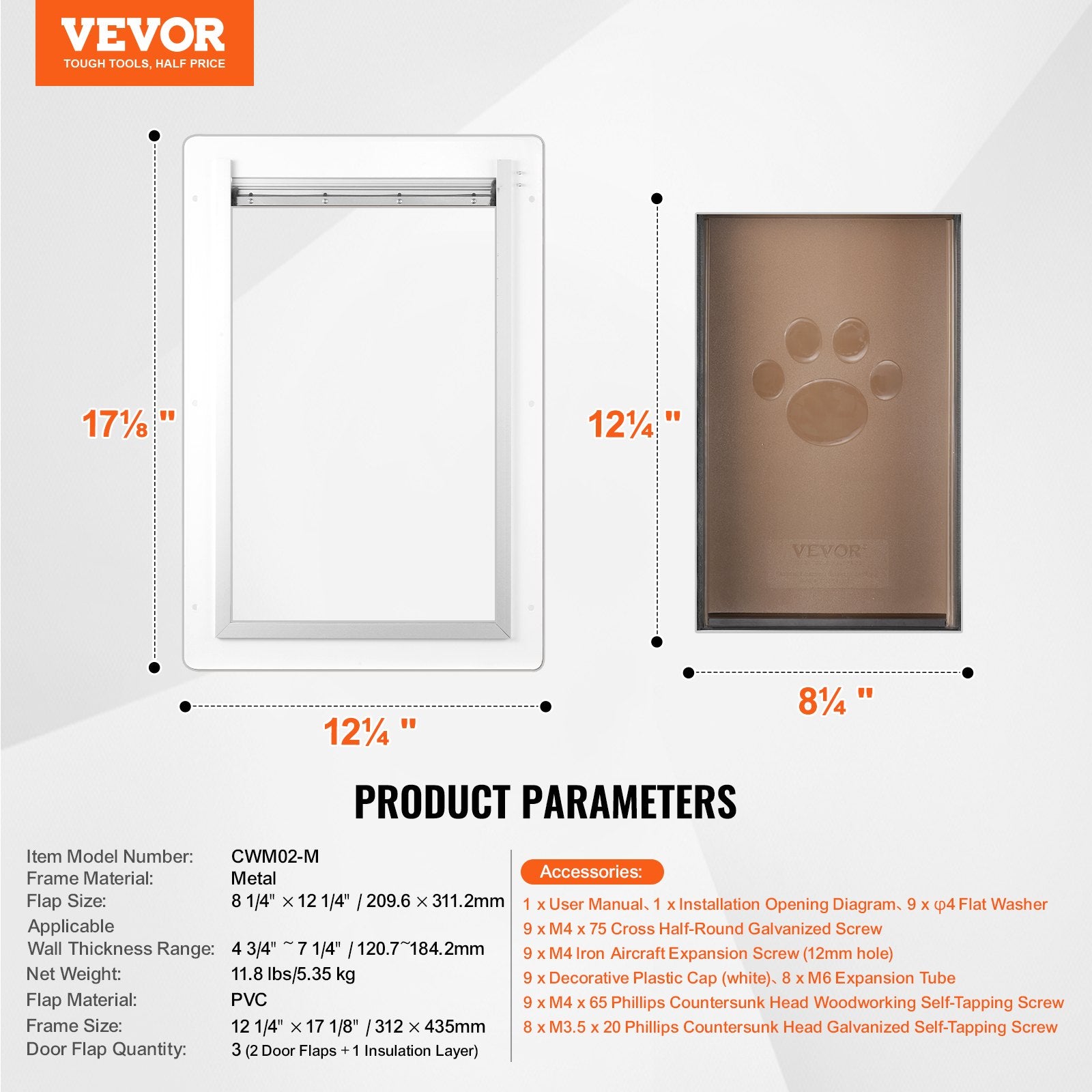 VEVOR Pet Door, 31.2 x 43.5 cm Metal Frame with Lock and 3-Flap System, Weatherproof Doggy Door, Easy to Install in Interior or Exterior Walls, Pet Door Suitable for Cat Doggie Kitties (White-Medium) 7