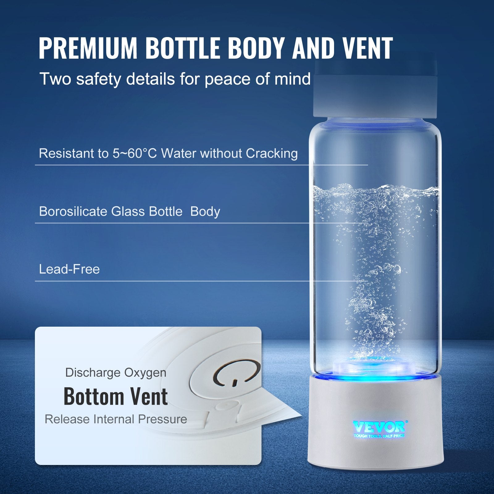 VEVOR Hydrogen Water Bottle Generator, 380 ml / 13.4 oz Capacity Portable Hydrogen Water Maker, SPE Technology Hydrogen Rich Water Ionizer Machine with Nasal Inhalation Tube and Self-Cleaning 5