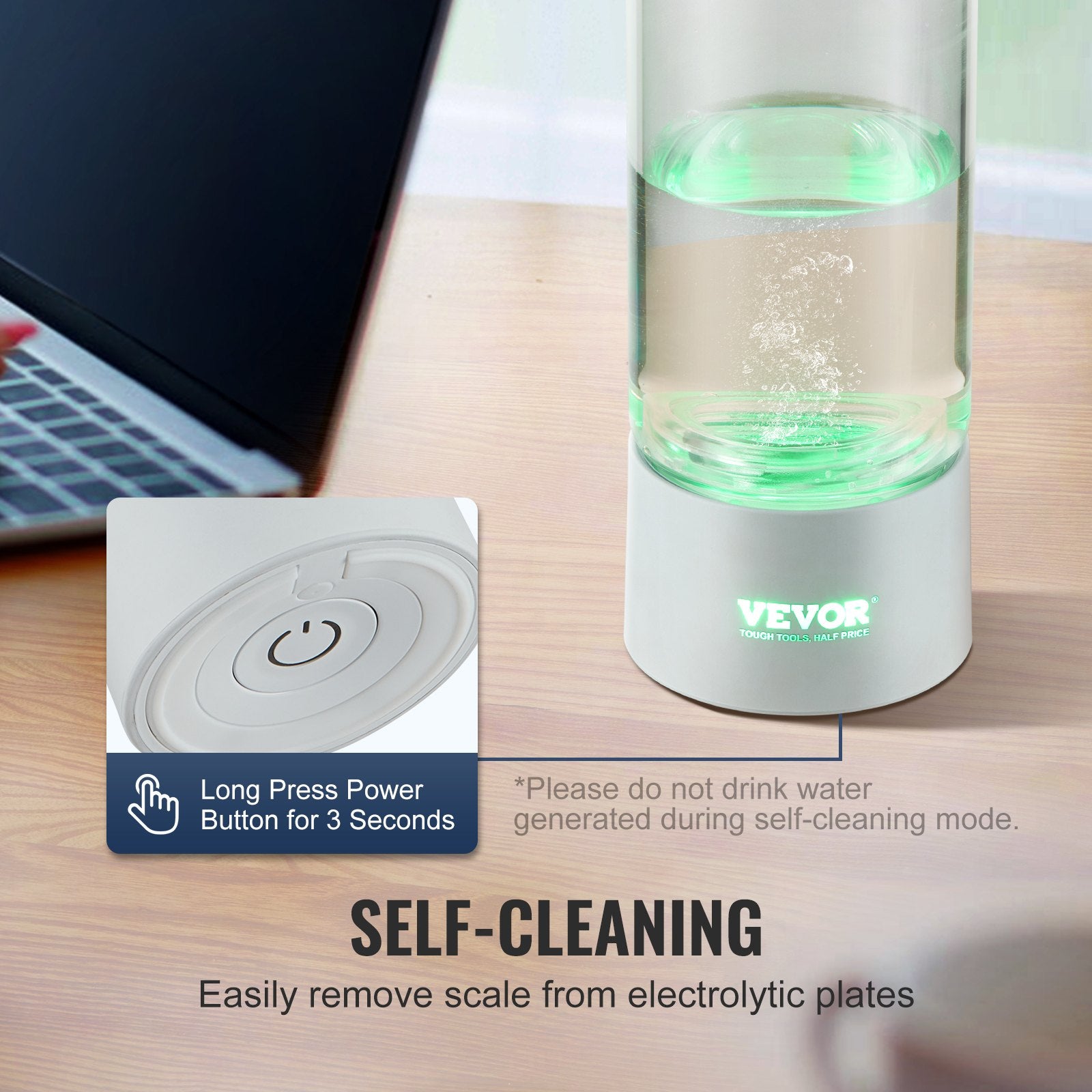 VEVOR Hydrogen Water Bottle Generator, 380 ml / 13.4 oz Capacity Portable Hydrogen Water Maker, SPE Technology Hydrogen Rich Water Ionizer Machine with Nasal Inhalation Tube and Self-Cleaning 6