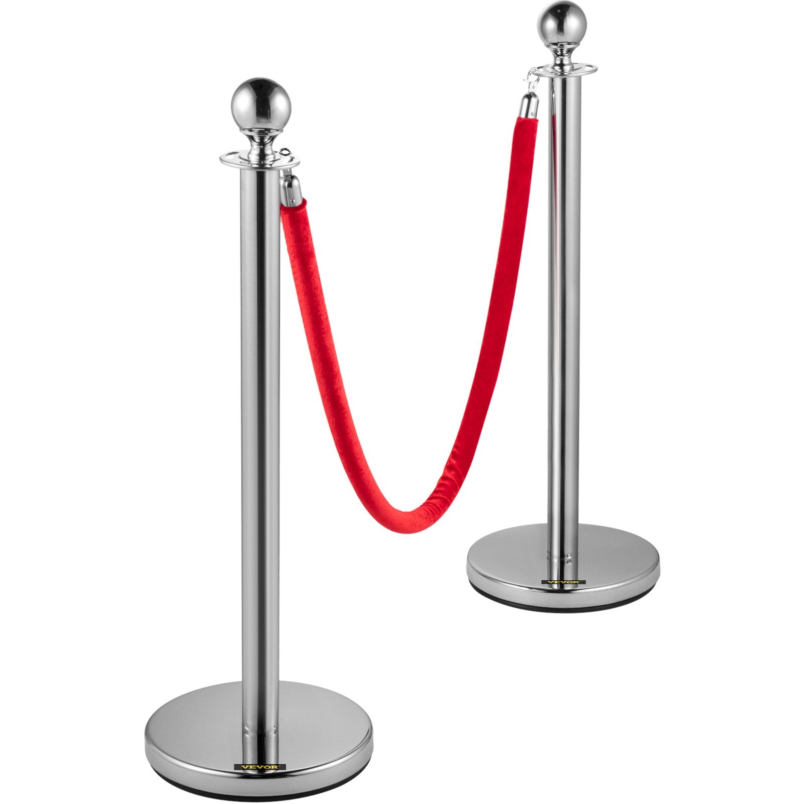VEVOR 6PCS Red Rope Stanchion Silver Post Crowd Control Queue Line Barrier 9