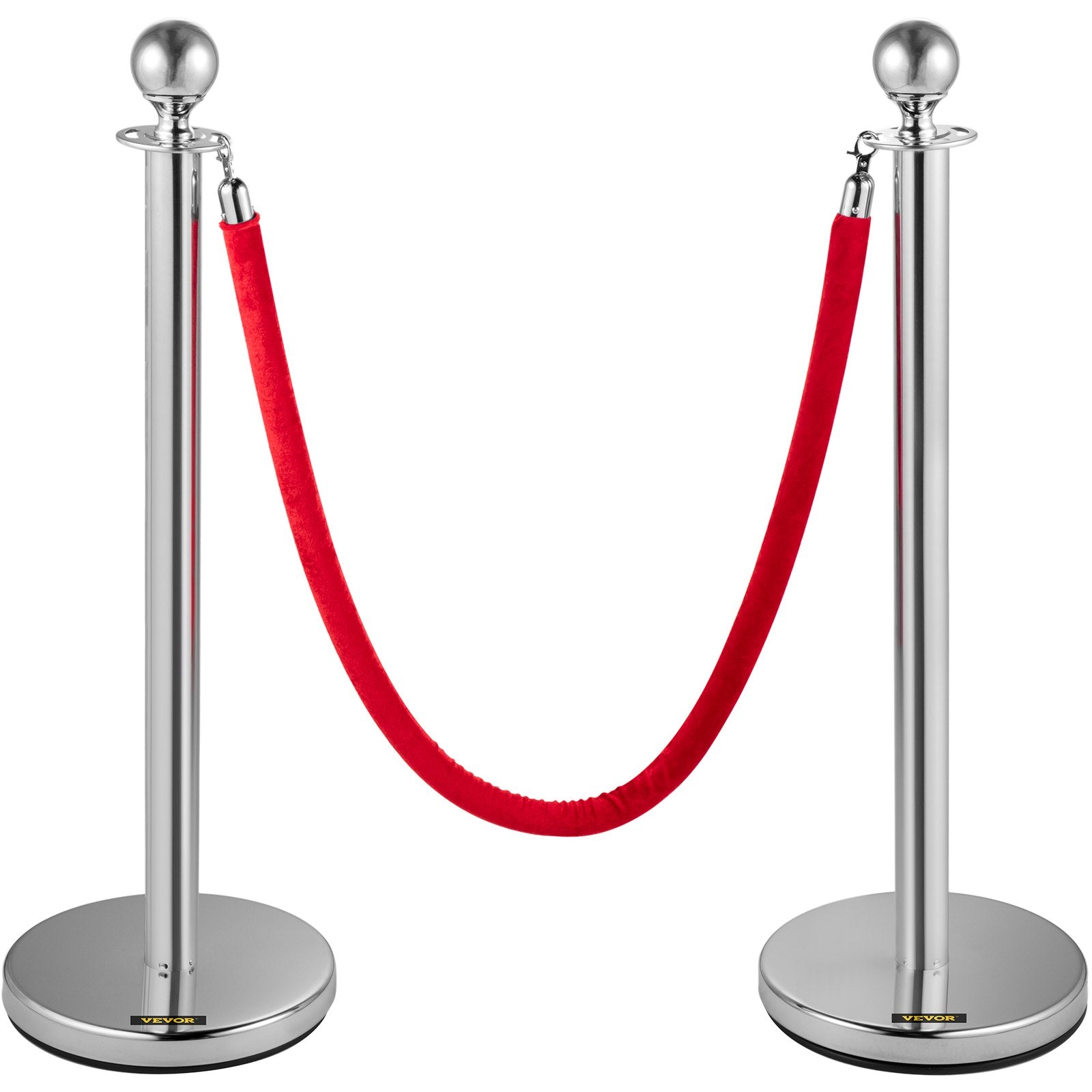 VEVOR 6PCS Red Rope Stanchion Silver Post Crowd Control Queue Line Barrier 10