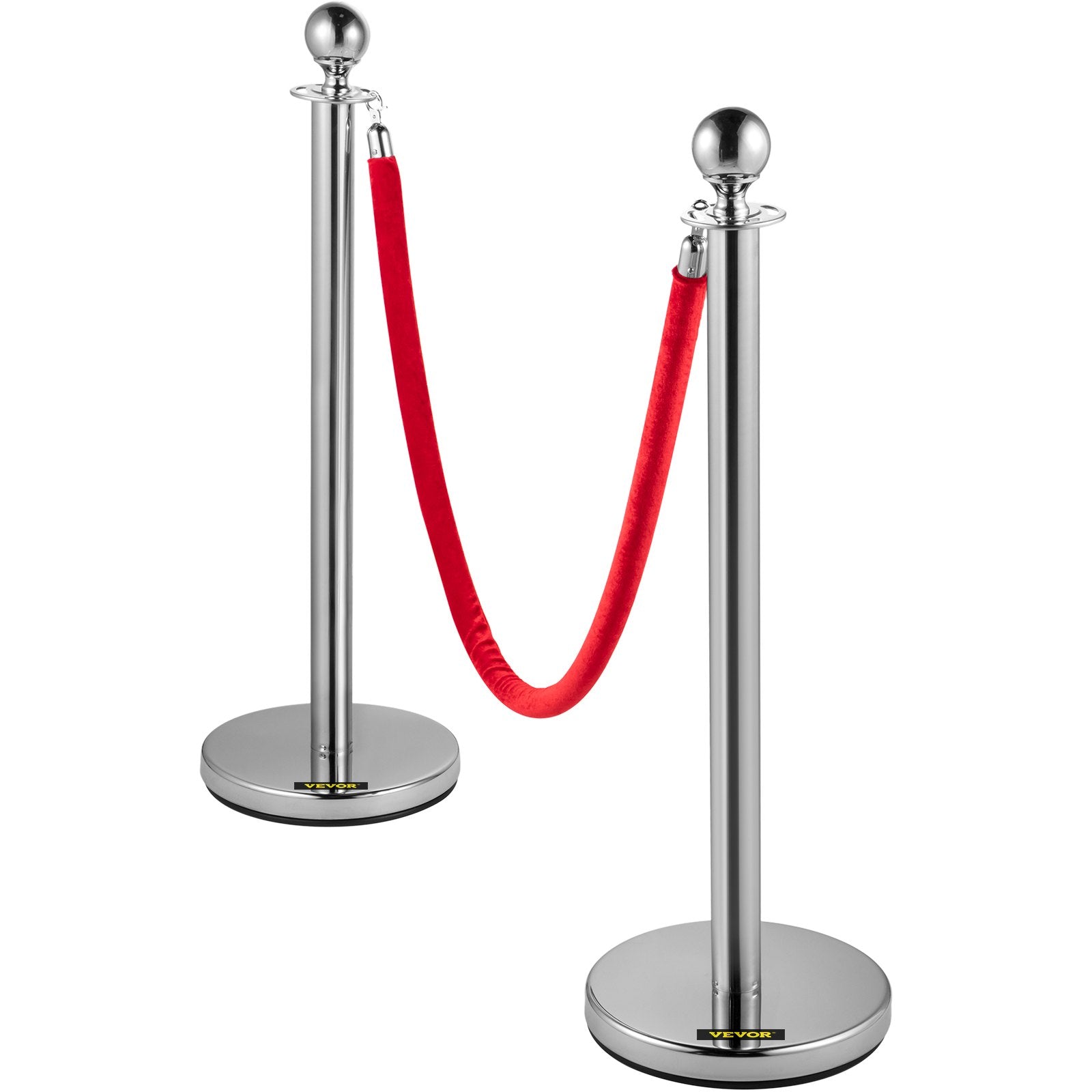 VEVOR 6PCS Red Rope Stanchion Silver Post Crowd Control Queue Line Barrier 11