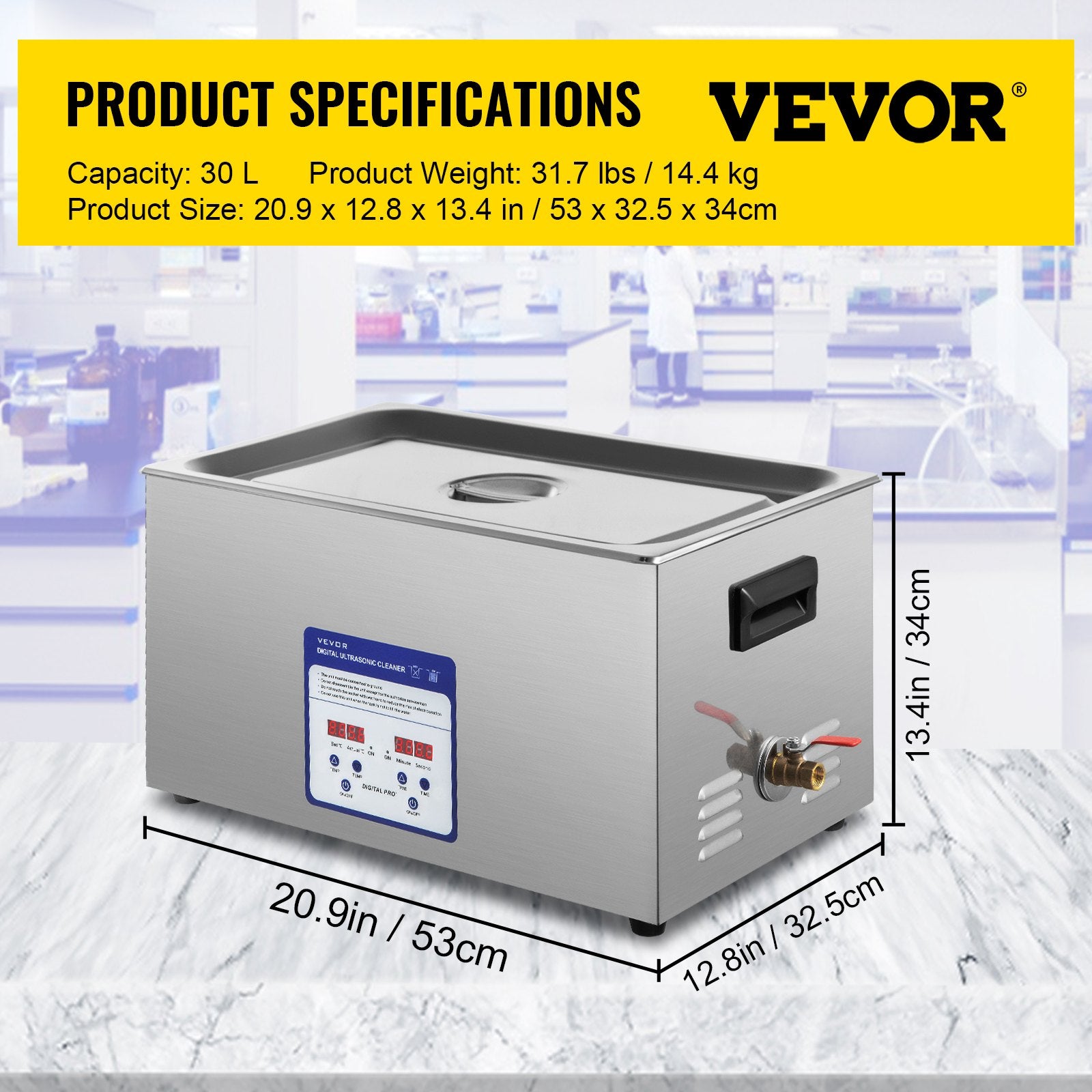 VEVOR Digital Ultrasonic Cleaner 30L Ultrasonic Cleaning Machine 40kHz Sonic Cleaner Machine 316 & 304 Stainless Steel Ultrasonic Cleaner Machine with Heater & Timer for Cleaning Jewelry Glasses Watch 7