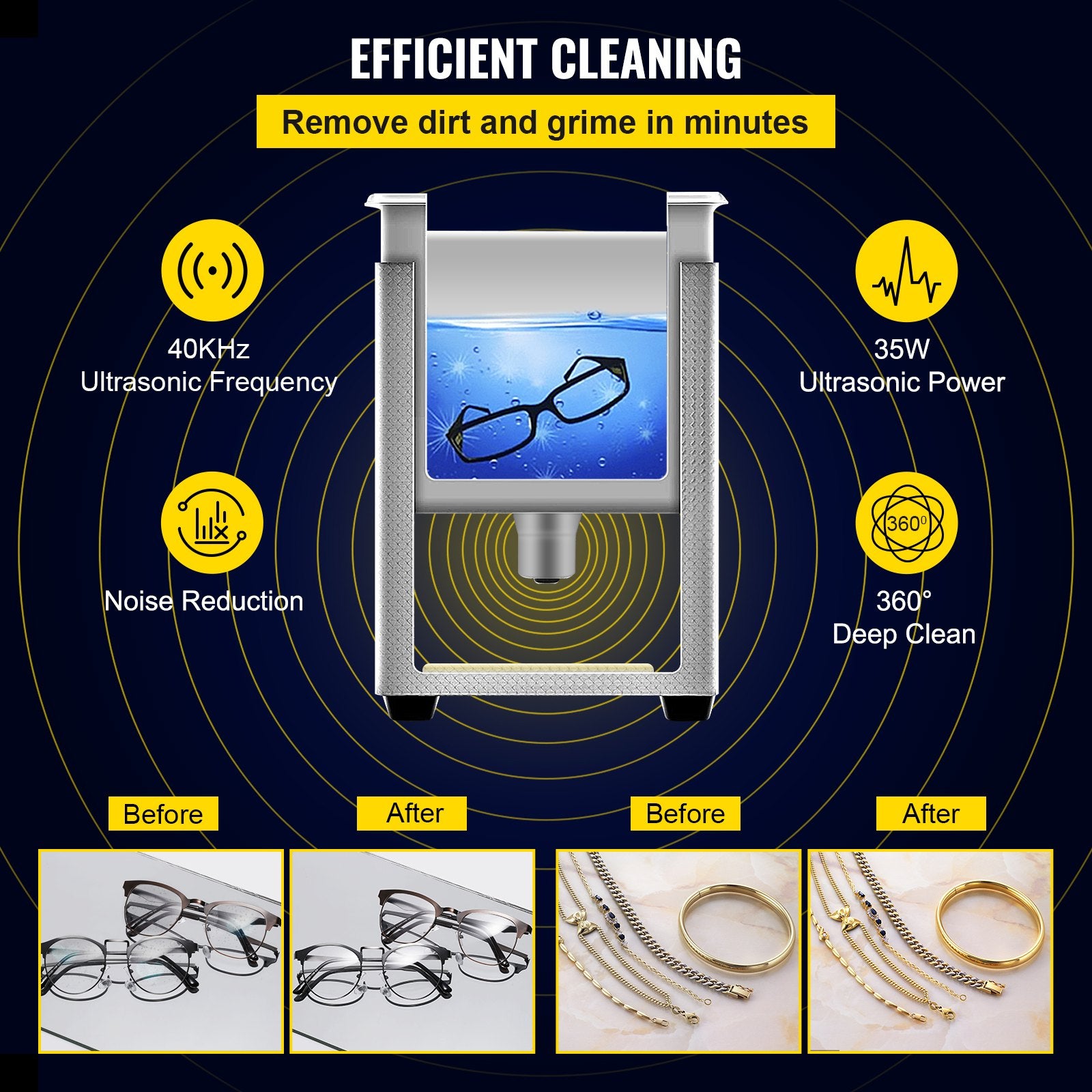 VEVOR 0.8L Professional Ultrasonic Cleaner 304 Stainless Steel Digital Lab Ultrasonic Cleaner with Timer for Jewelry Watch Glasses Circuit Board Dentures Small Parts Dental Instrument (0.8L) 3