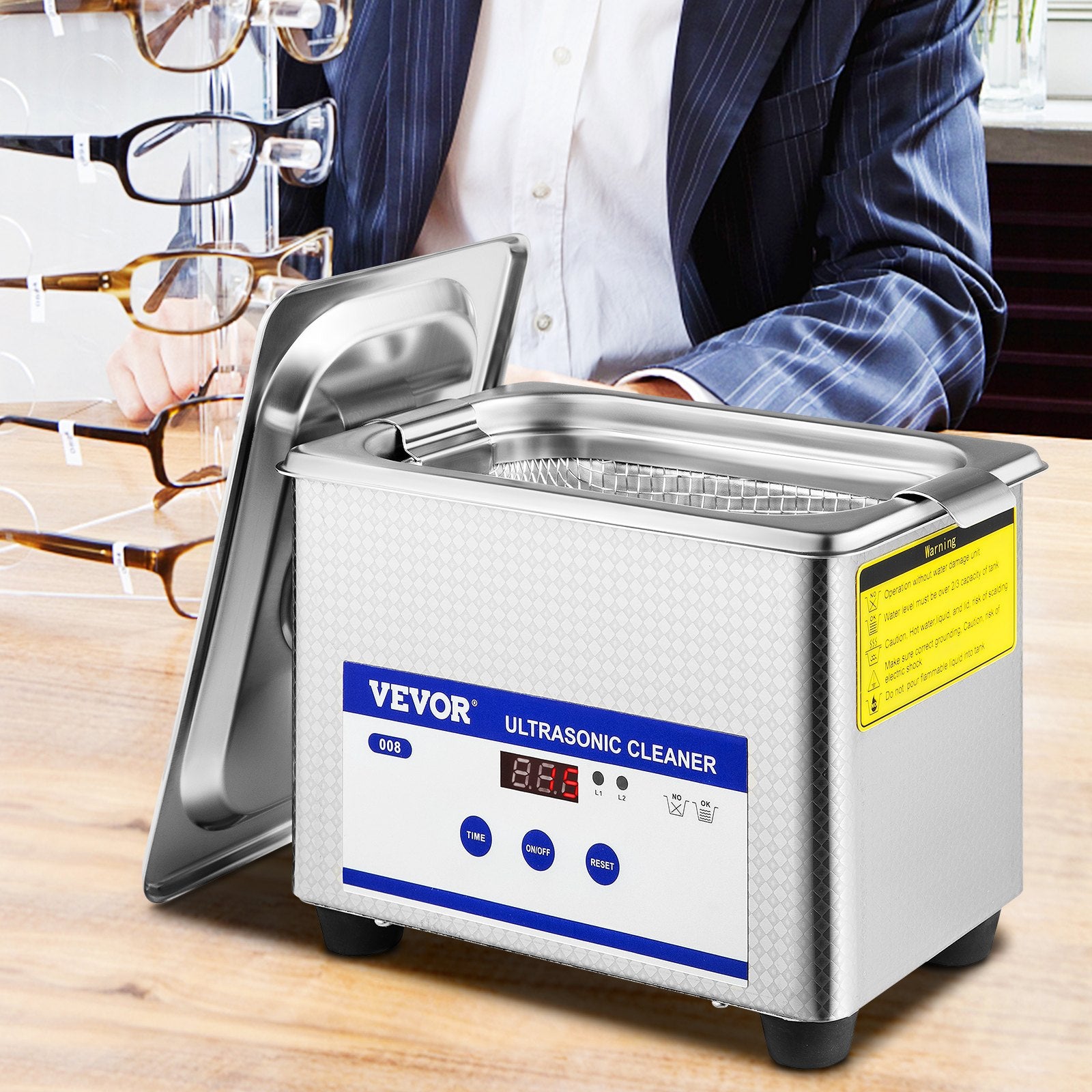 VEVOR 0.8L Professional Ultrasonic Cleaner 304 Stainless Steel Digital Lab Ultrasonic Cleaner with Timer for Jewelry Watch Glasses Circuit Board Dentures Small Parts Dental Instrument (0.8L) 8