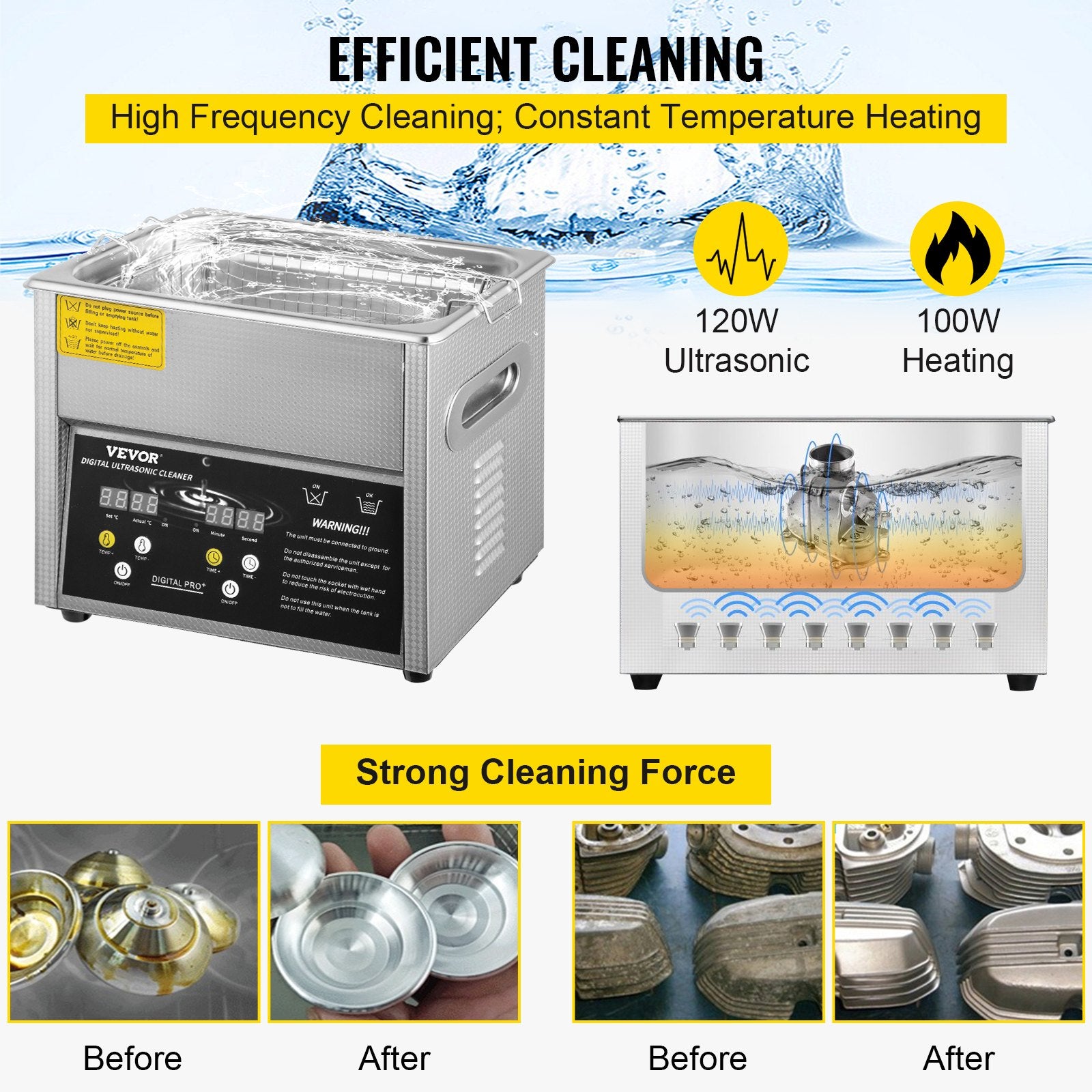 VEVOR Digital Ultrasonic Cleaner 3L Ultrasonic Cleaning Machine 220V 50kHz Sonic Cleaner Machine 304 Stainless Steel Ultrasonic Cleaner Machine with Heater and Timer for Cleaning Jewelry Glasses Watch 3