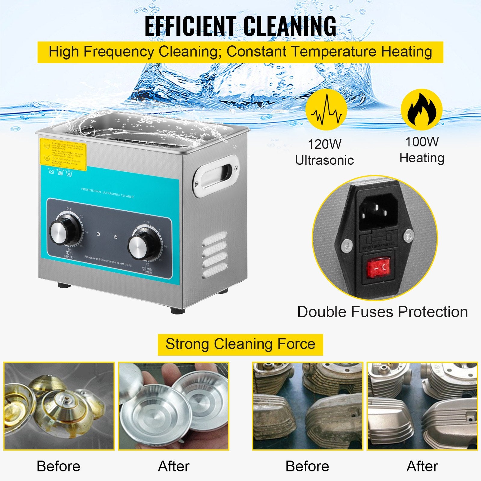 VEVOR Knob Ultrasonic Cleaner 3L 40kHz Ultrasonic Cleaning Machine Knob Control Sonic Cleaner 304 Stainless Steel Ultrasonic Cleaner Machine with Heater & Timer for Cleaning Jewelry Eyeglasses Watches 3