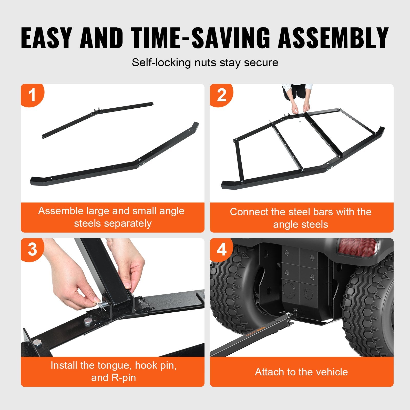 VEVOR Driveway Drag, 76.57" Width Tow Behind Drag Harrow, Q235 Steel Driveway Grader with Adjustable Bars, Support up to 50 lbs, Driveway Tractor Harrow for ATVs, UTVs, Garden Lawn Tractors 5