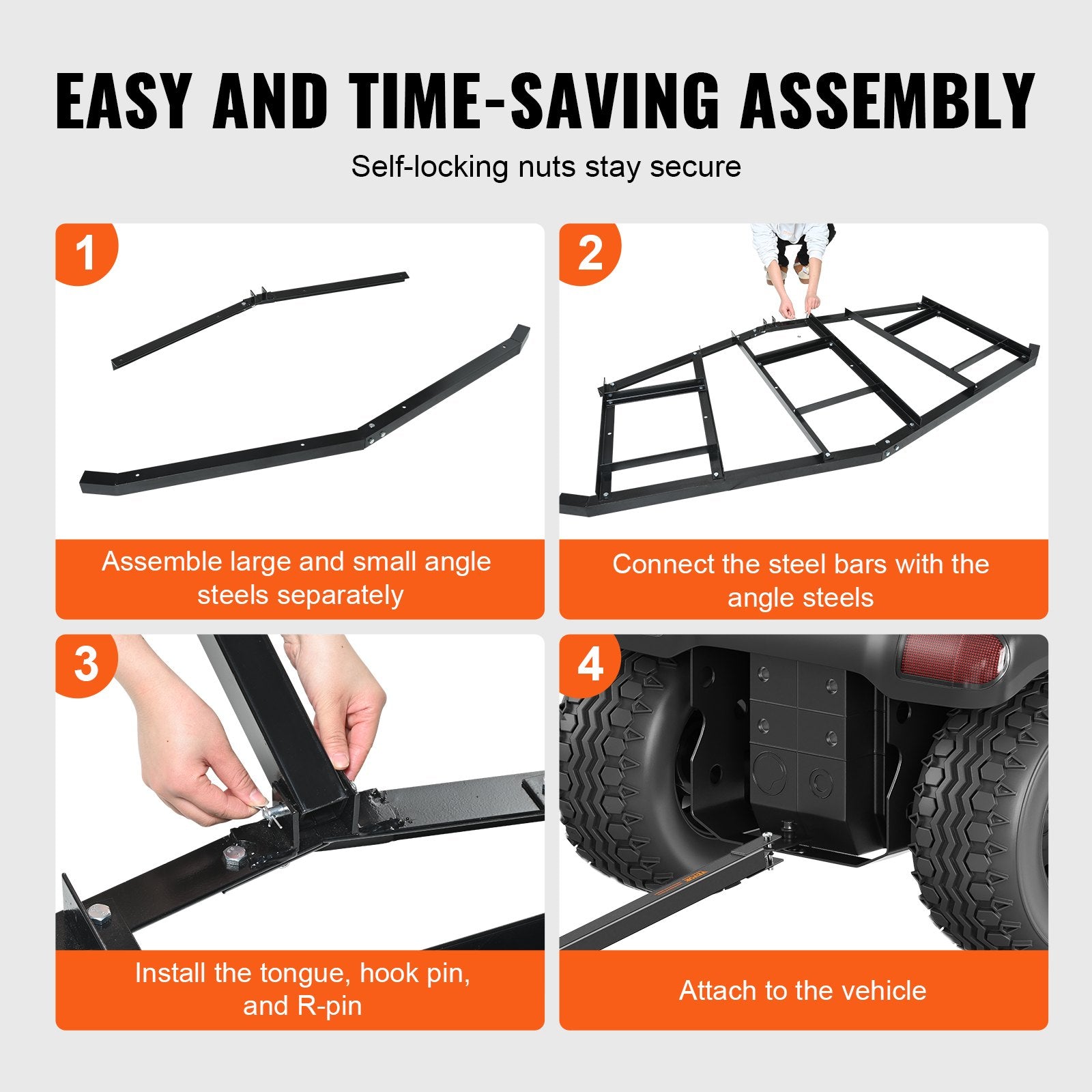 VEVOR Driveway Drag, 84" Width Tow Behind Drag Harrow, Q235 Steel Driveway Grader with Adjustable Bars, Support up to 50 lbs, Driveway Tractor Harrow for ATVs, UTVs, Garden Lawn Tractors 5