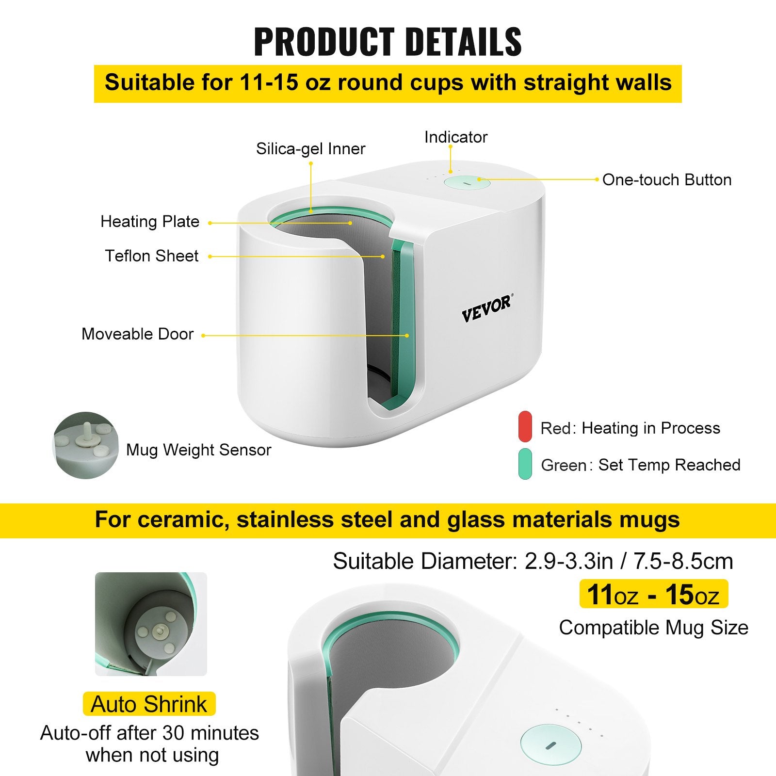 VEVOR Mug Press Machine Automatic Heat Press Sublimation Printing 11-15oz Cup 6