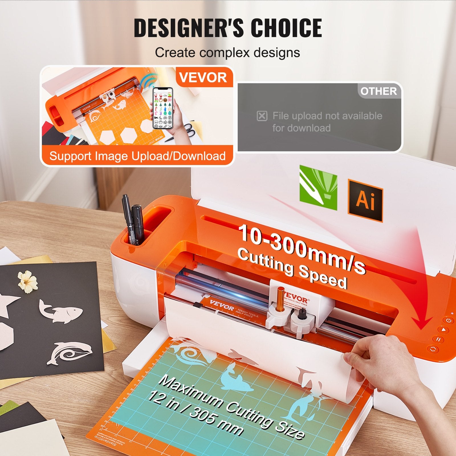 VEVOR Vinyl Cutter Machine, Bluetooth Connectivity DIY Cutting Machine, Compatible with iOS, Android, Windows and Mac, Massive Designs Included, for Creating Customized Cards, Home Decor 3