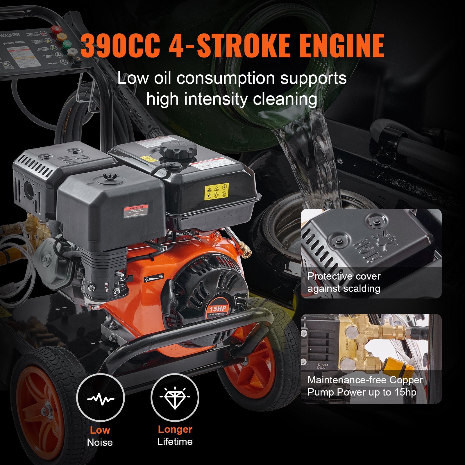 VEVOR Gas Pressure Washer Gas Powered Washer 4400 PSI 4.0 GPM 390cc 5 Nozzles 3