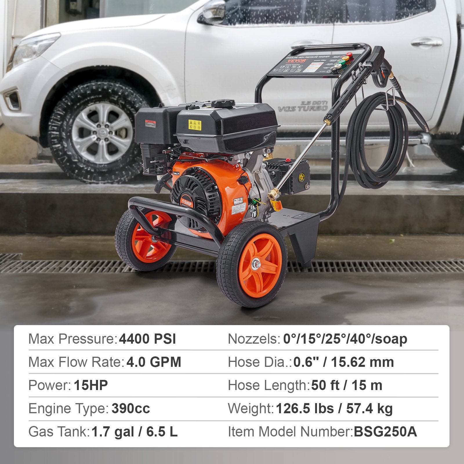 VEVOR Gas Pressure Washer Gas Powered Washer 4400 PSI 4.0 GPM 390cc 5 Nozzles 6