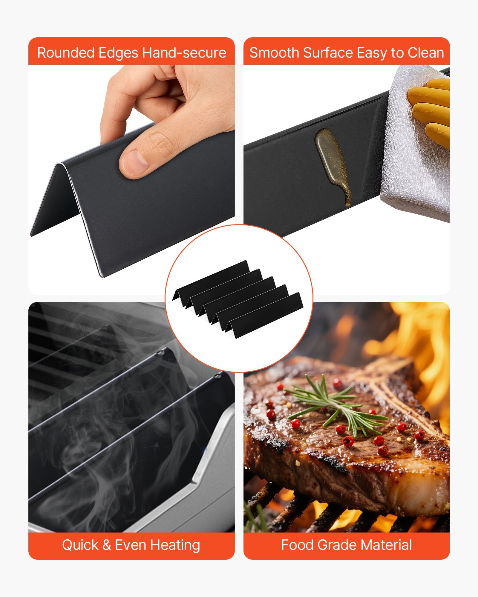 VEVOR Flavorizer Bars, 39cm Grill Replacement Part, for Weber Spirit I & II 300 Series Grills, Including Spirit E-310, ll S-310, ll E-320, Porcelain-enameled Steel Thicker Heat Plate, 5 Pack 5