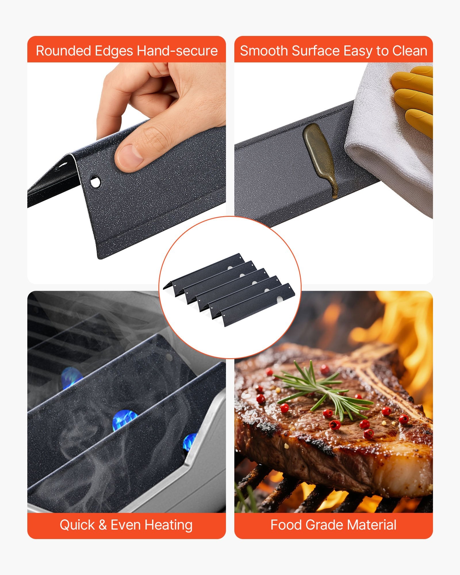 VEVOR Flavorizer Bars, 44cm Grill Replacement Part, for Weber Genesis ll 310 315 335 340, E/S 325s, ES/SX 325s, E/S 335, EX/SX/EPX-335 Grills, Porcelain-enameled Steel Thicker Heat Plate, 5 Pack 5