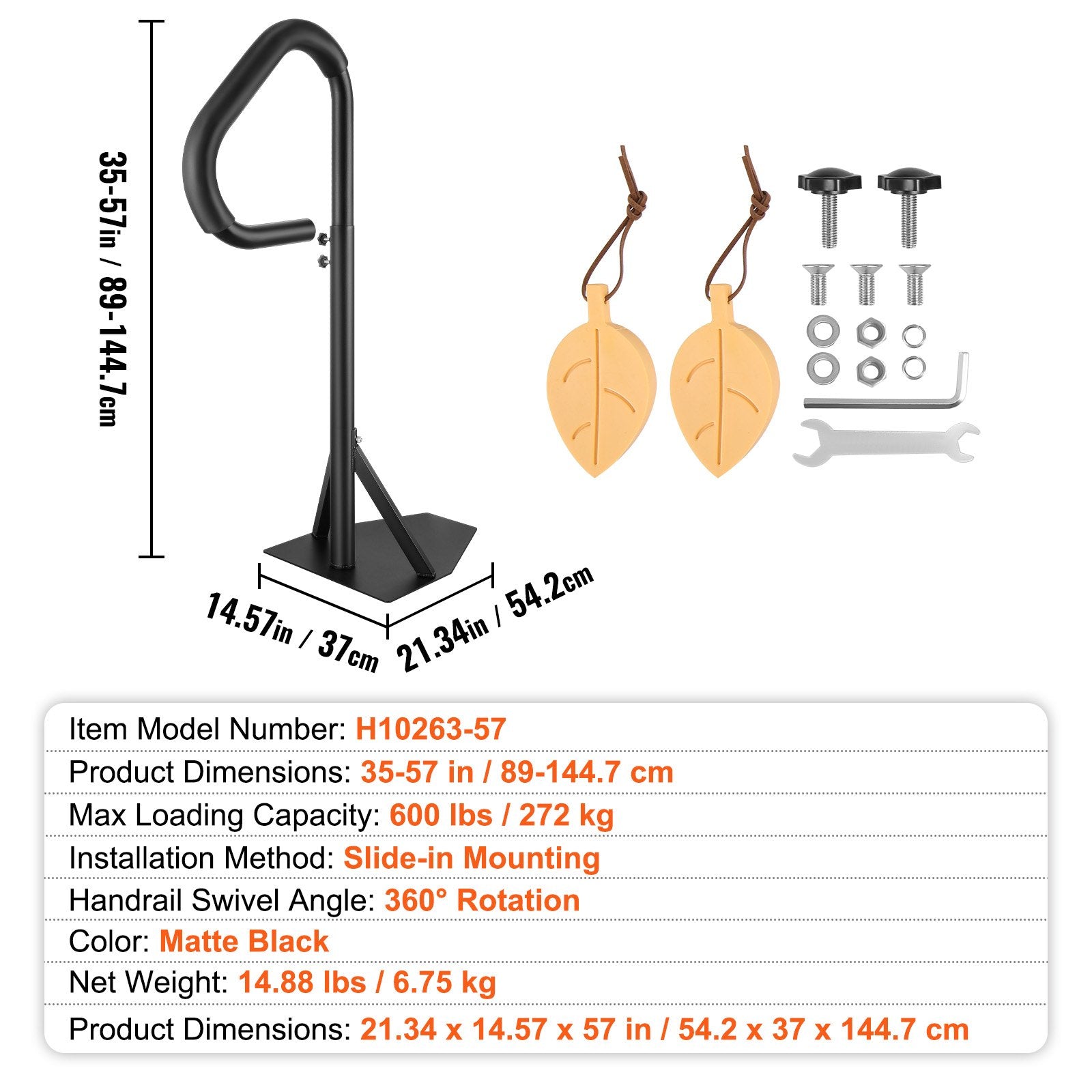 VEVOR Hot Tub Handrail, 360 Rotatable Spa Side Handrail with 35"-57" Adjustable Height, Rust-proof Aluminum Spa Step Hot Tub Hand Rail with Slide-Under Mount Base for Indoor & Outdoor, 600LBS Capacity 7