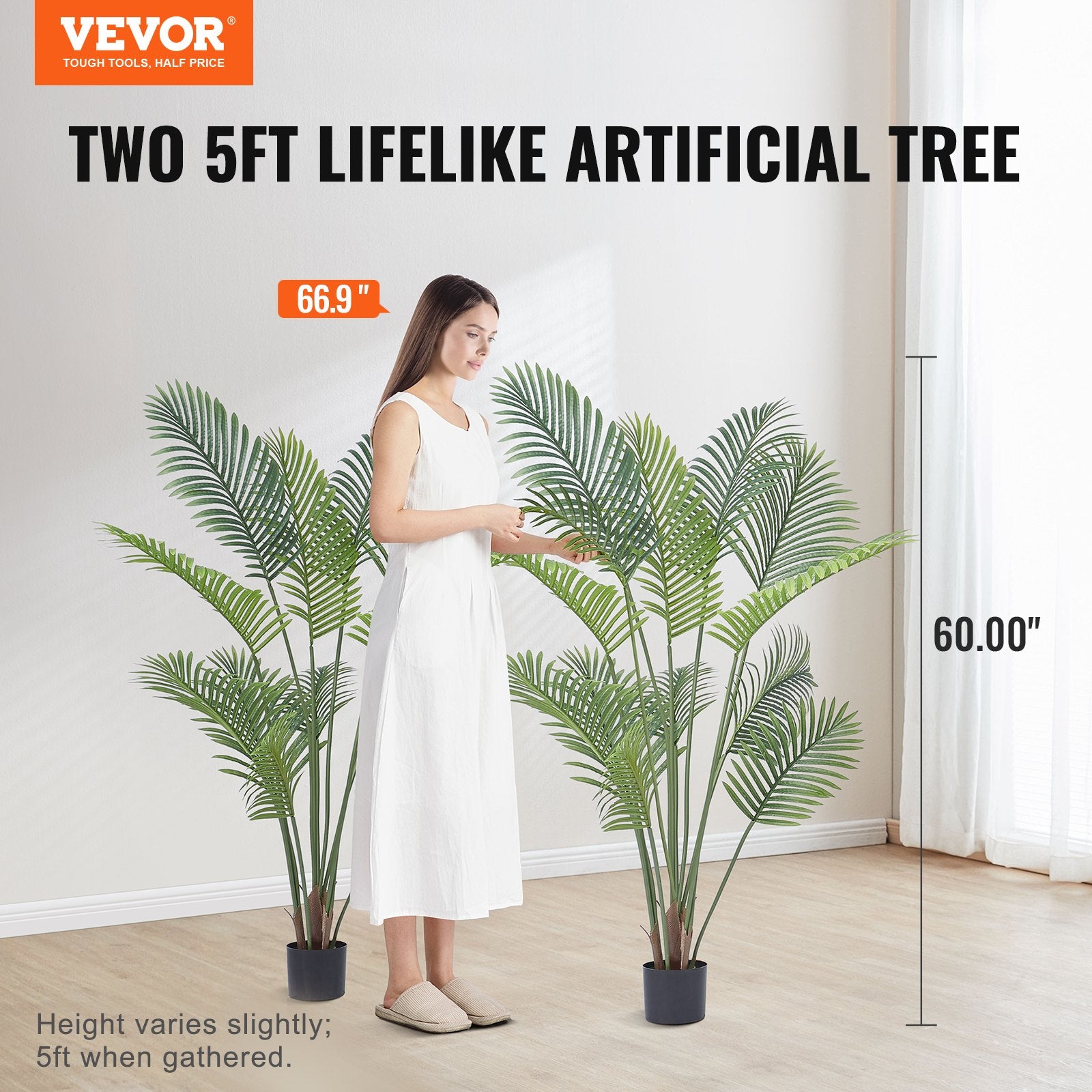 VEVOR Artificial Palm Tree, 1.5m Tall Faux Plant, Secure PE Material & Anti-Tip Tilt Protection Low-Maintenance Plant, Lifelike Green Fake Tree for Home Office Warehouse Decor Indoor Outdoor