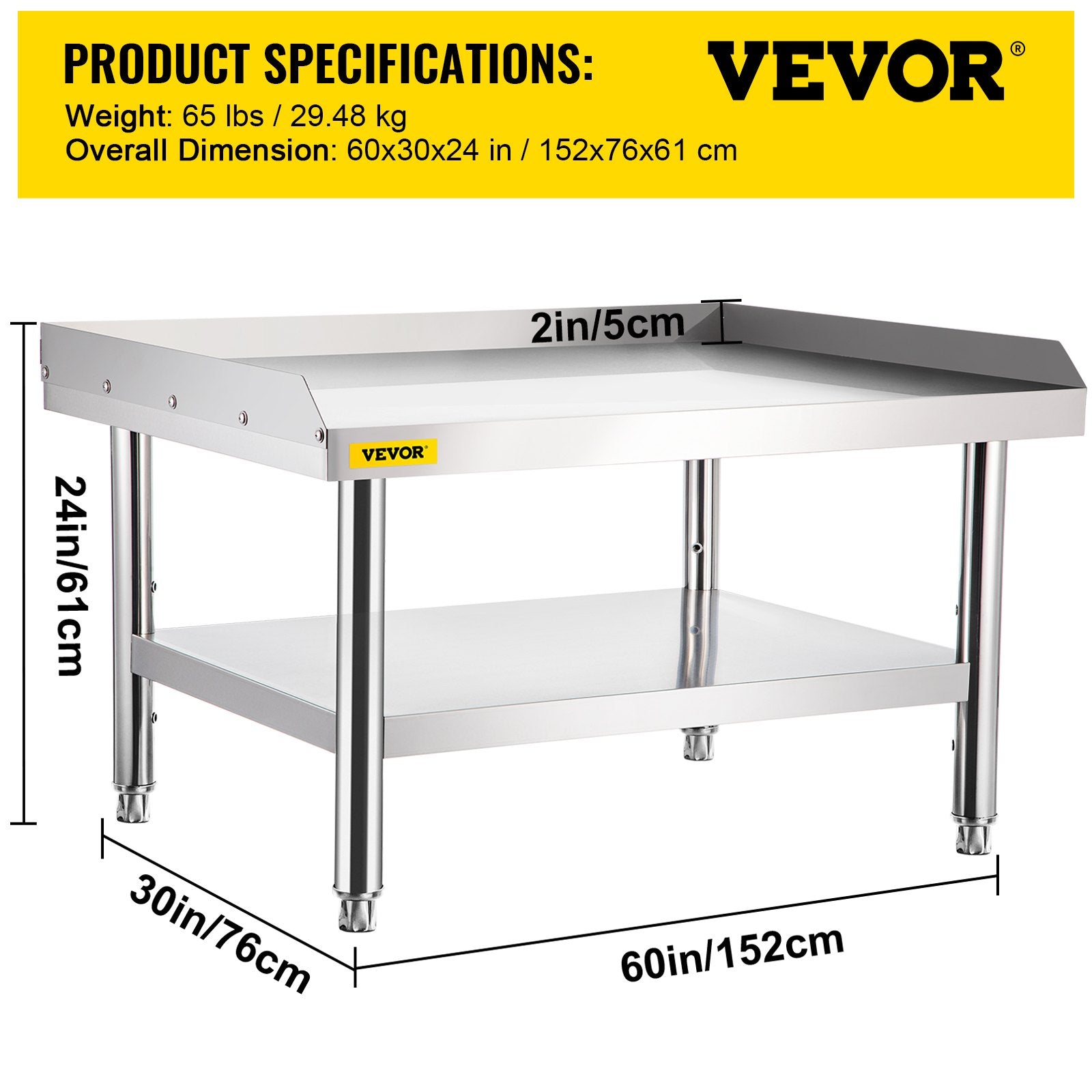VEVOR Stainless Steel Equipment Grill Stand, 152x76x61 cm Stainless Table, Grill Stand Table with Adjustable Storage Undershelf, Equipment Stand Grill Table for Hotel, Home, Restaurant Kitchen 7