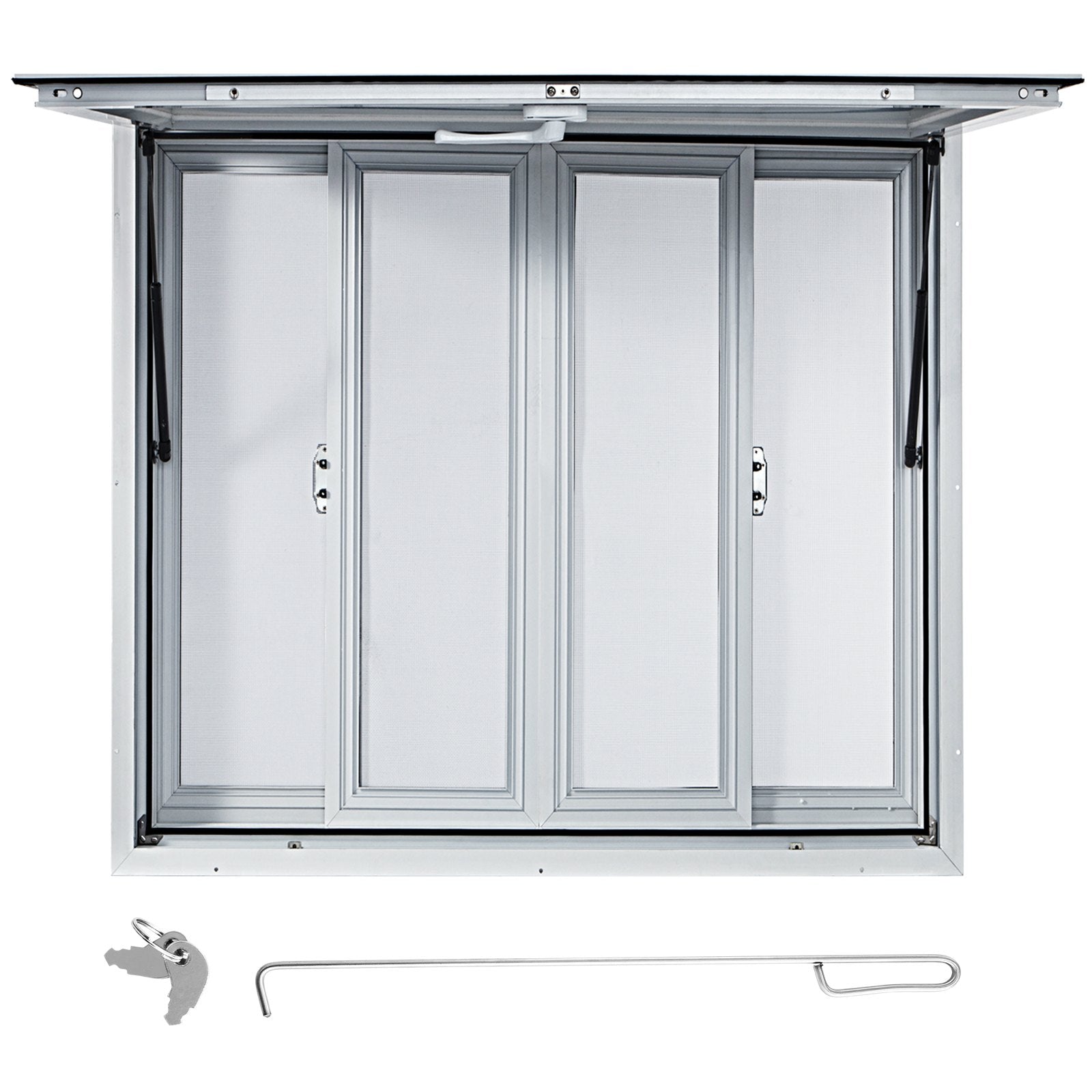 VEVOR Concession Window, 91.4 x 91.4 cm Aluminum Alloy Food Truck Service Window with 4 Horizontal Sliding Screen Windows & Awning Door & Drag Hook, Serving Window for Food Trucks Concession Trailers