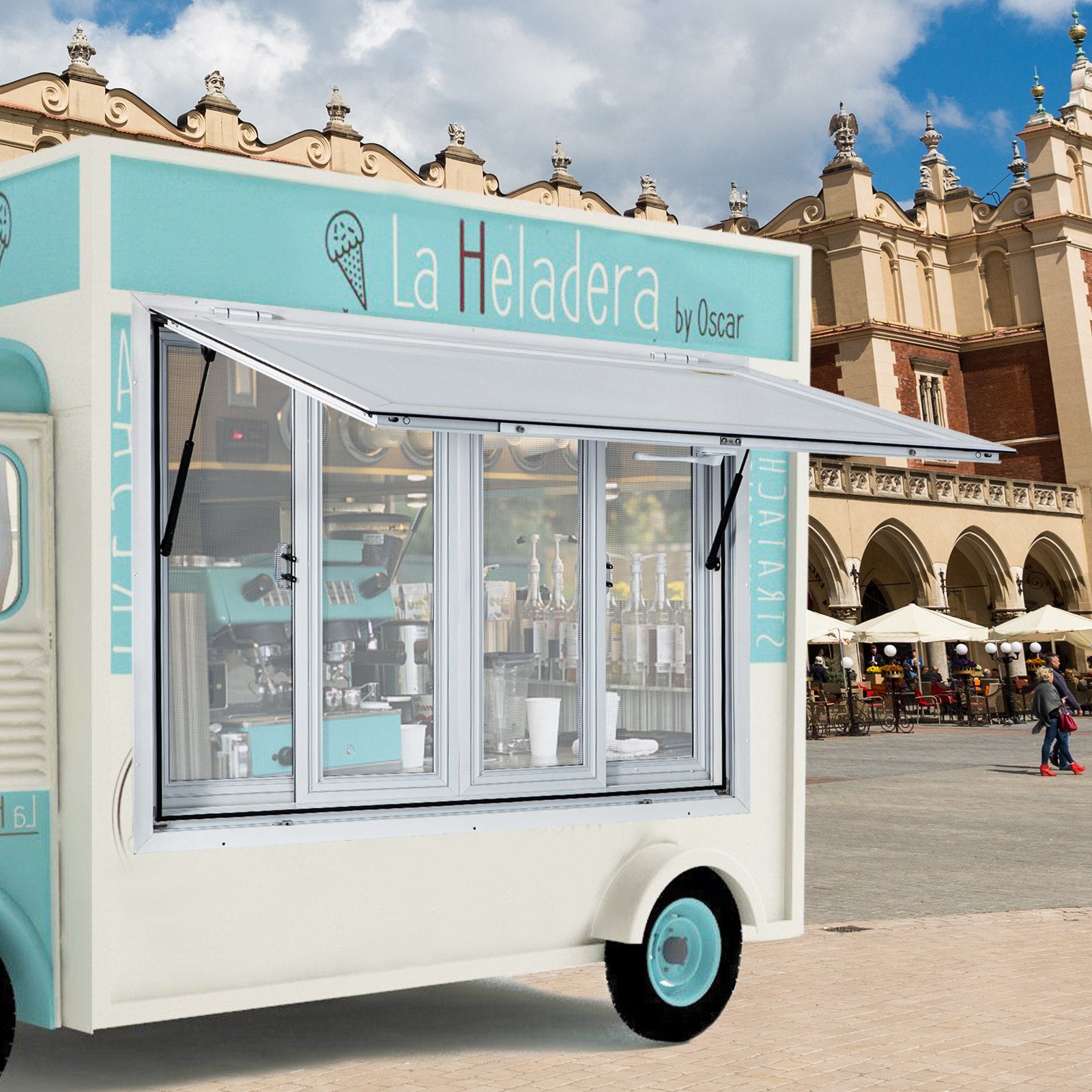 VEVOR Concession Window, 91.4 x 91.4 cm Aluminum Alloy Food Truck Service Window with 4 Horizontal Sliding Screen Windows & Awning Door & Drag Hook, Serving Window for Food Trucks Concession Trailers 8