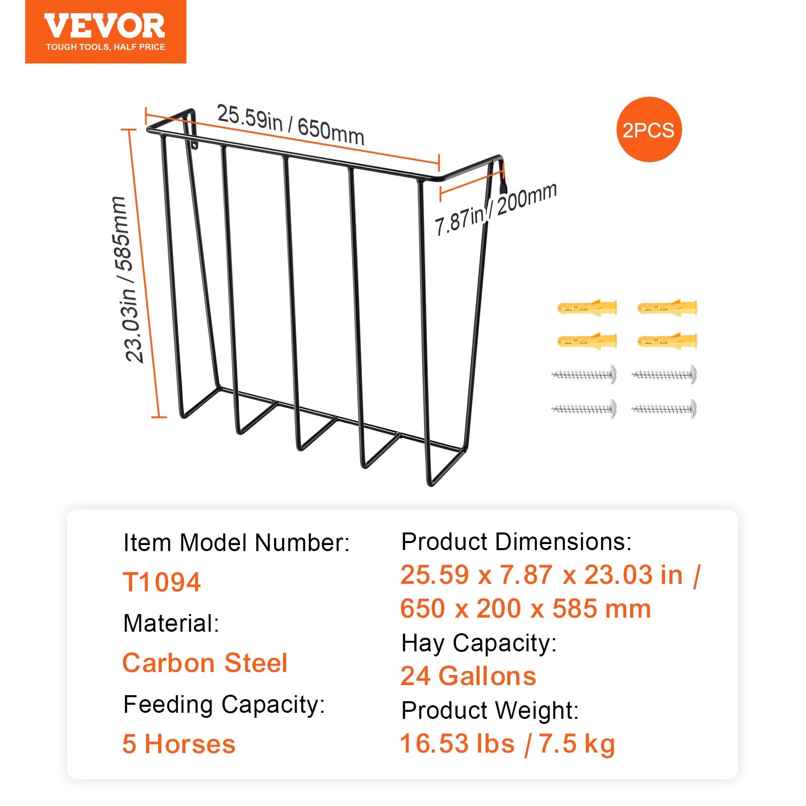 VEVOR Livestock Hay Feeder 2 Packs 24 Gallons Wall Mounted Goat Hay Rack 7