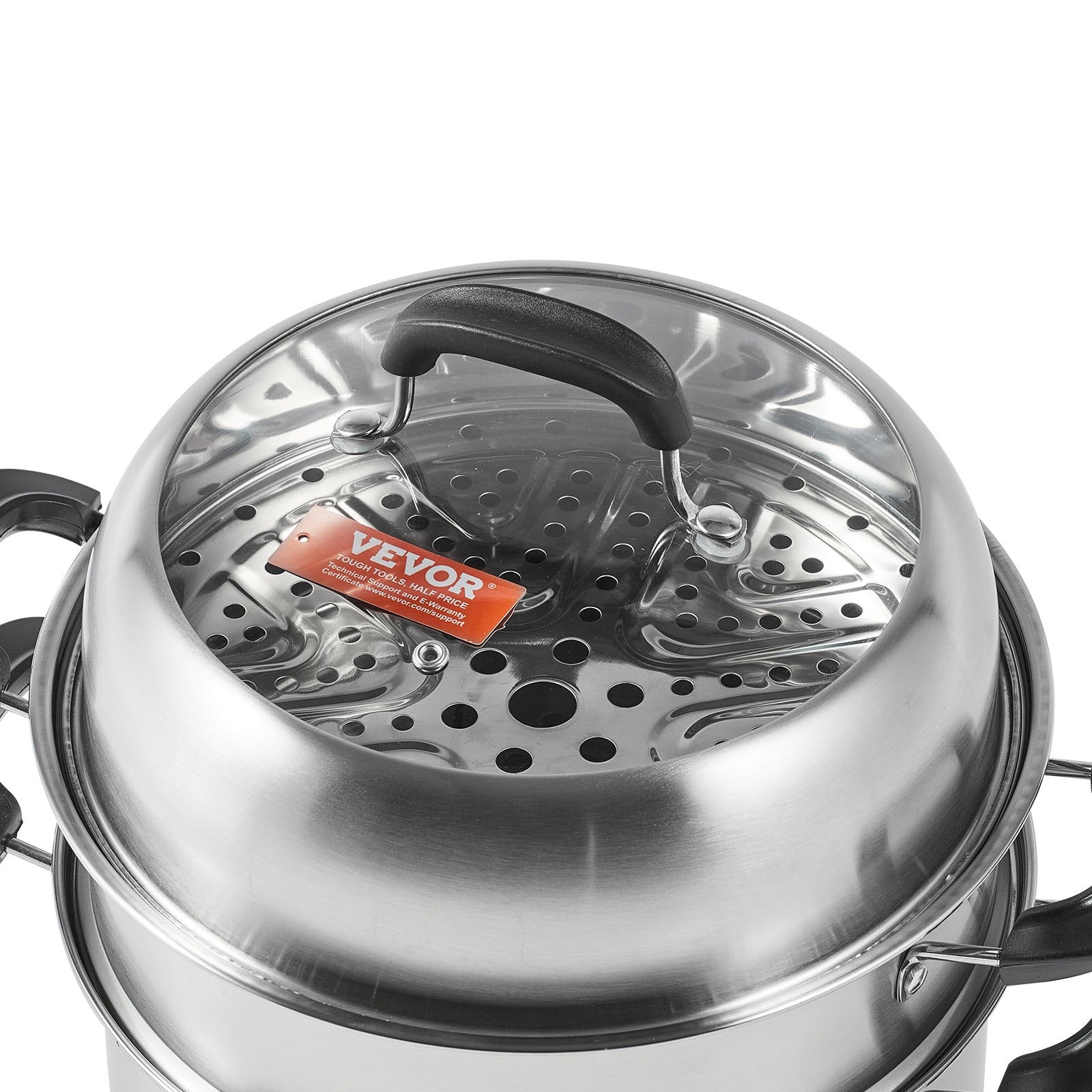 VEVOR Steamer Pot, 28cm Steamer Pot for Cooking with 8.5QT Stock Pot, Vegetable Steamer & 2 Steaming Grid, 3-Layer Food-Grade 304 Stainless Steel Food Steamer Cookware with Lid for Gas Electric Stove 11
