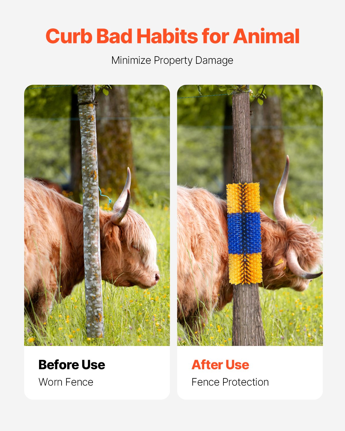 VEVOR Livestock Scratching Brush, Horse Brush with 2 Screws, 20  x 7.5 in Cow Scratcher, for Back Itch Relief & Keep Cleaning, Grooming & Scratching Post Brush for Horse, Pig, Cattle Supplies 4