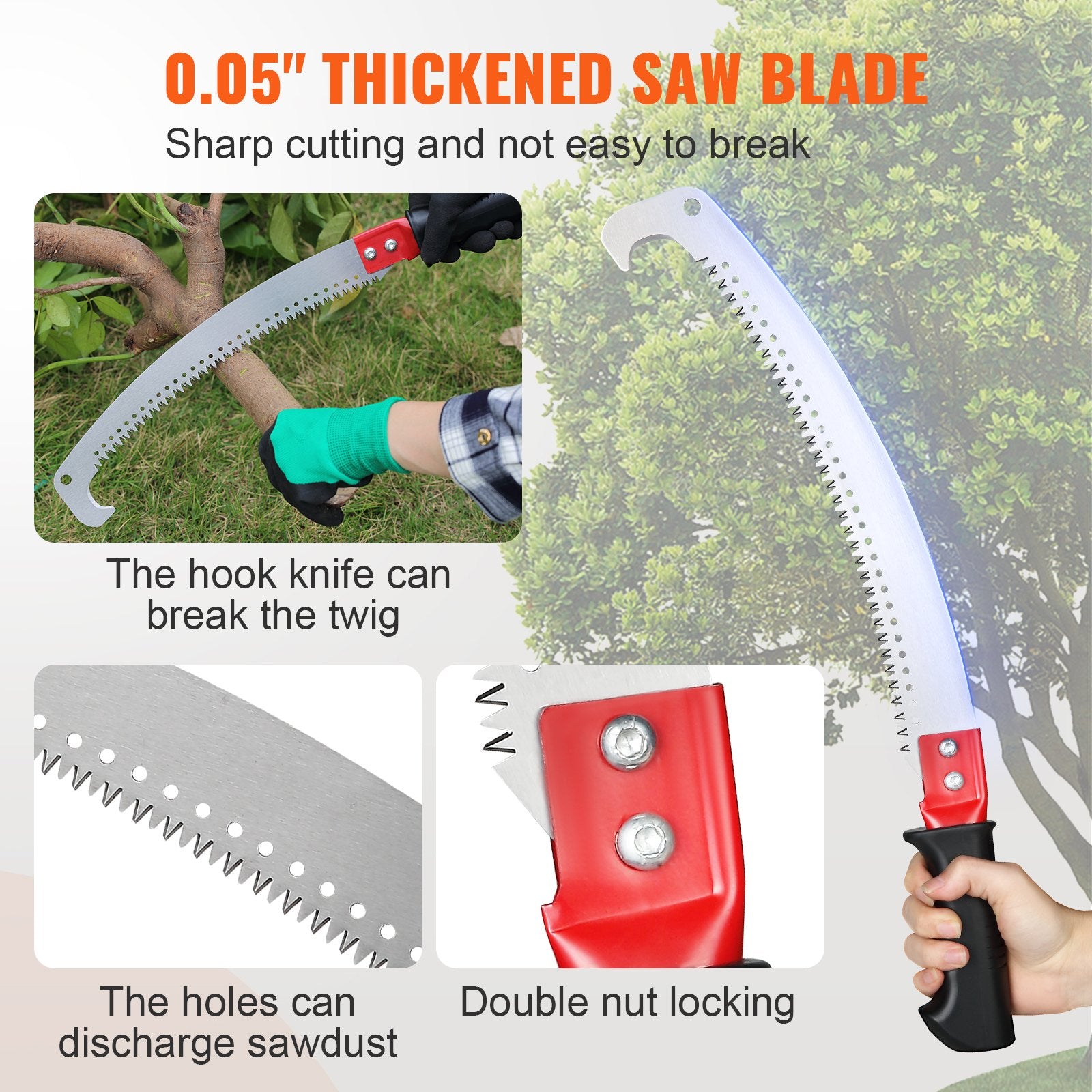 VEVOR Manual Pole Saw Extendable Tree Pruner 1.4 m-3 m Aluminum Alloy Pole 4