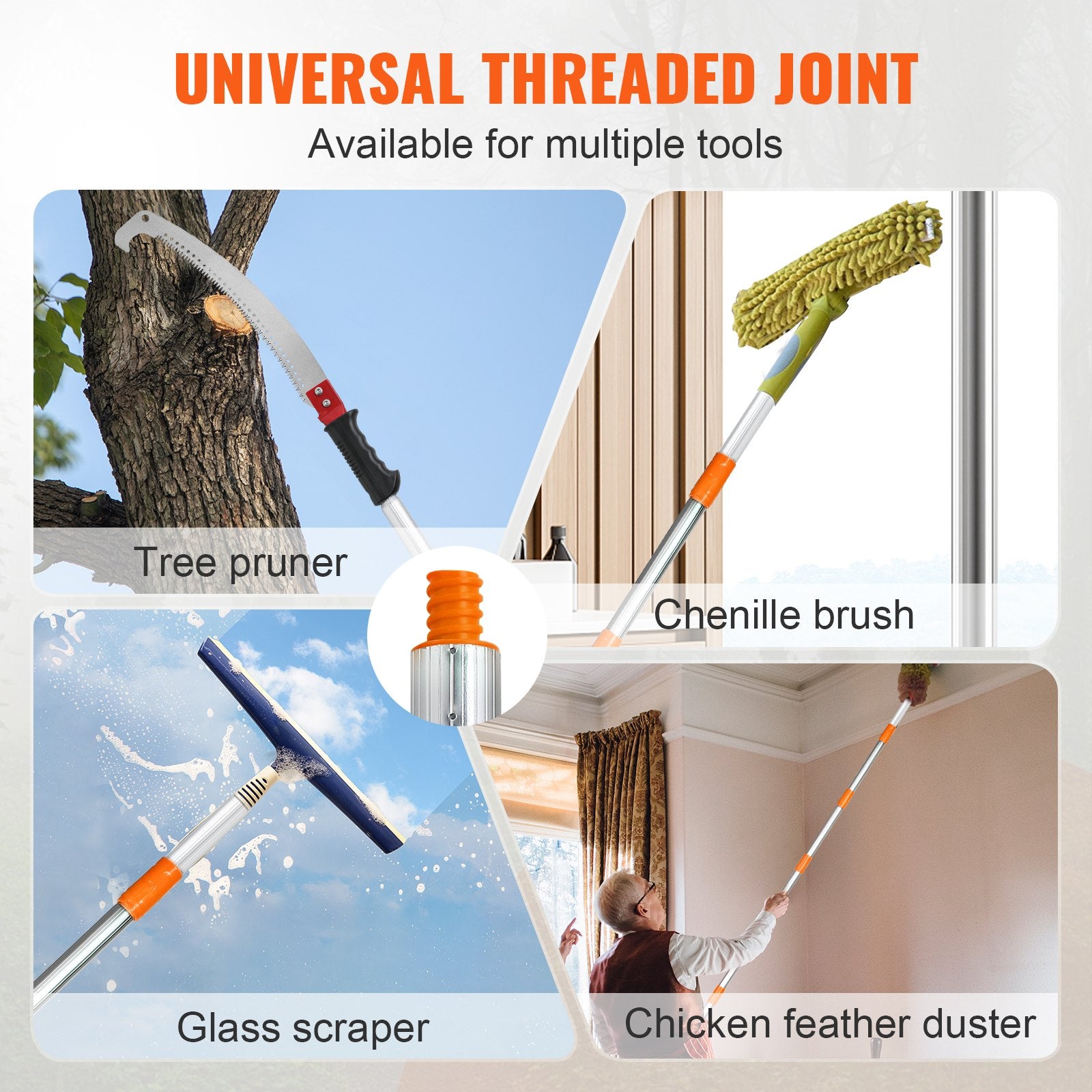 VEVOR Manual Pole Saw Extendable Tree Pruner 1.4 m-3 m Aluminum Alloy Pole 6