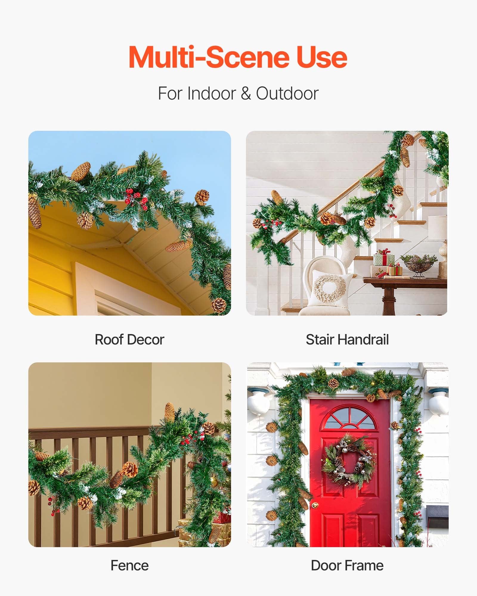 VEVOR Christmas Garland, 2750mm Artificial Christmas Garland with Light String, Faux Greenery Decoration with Berry Clusters, Pine Needles, Pine Cones, Realistic Xmas Collection for Mantel Fireplace 6