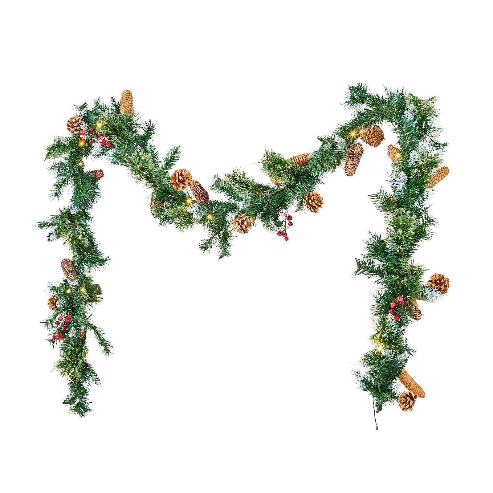 VEVOR Christmas Garland, 2750mm Artificial Christmas Garland with Light String, Faux Greenery Decoration with Berry Clusters, Pine Needles, Pine Cones, Realistic Xmas Collection for Mantel Fireplace 10